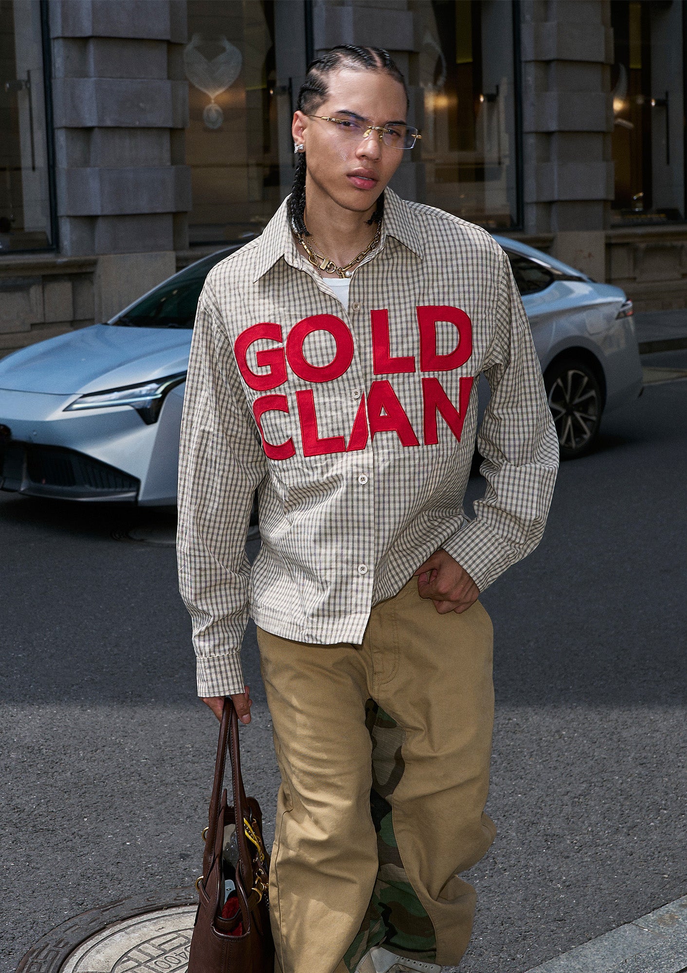 STEEPC Gingham Contrast Patch Boxy Shirt, premium urban and streetwear designers apparel on PROJECTISR.com, STEEPC