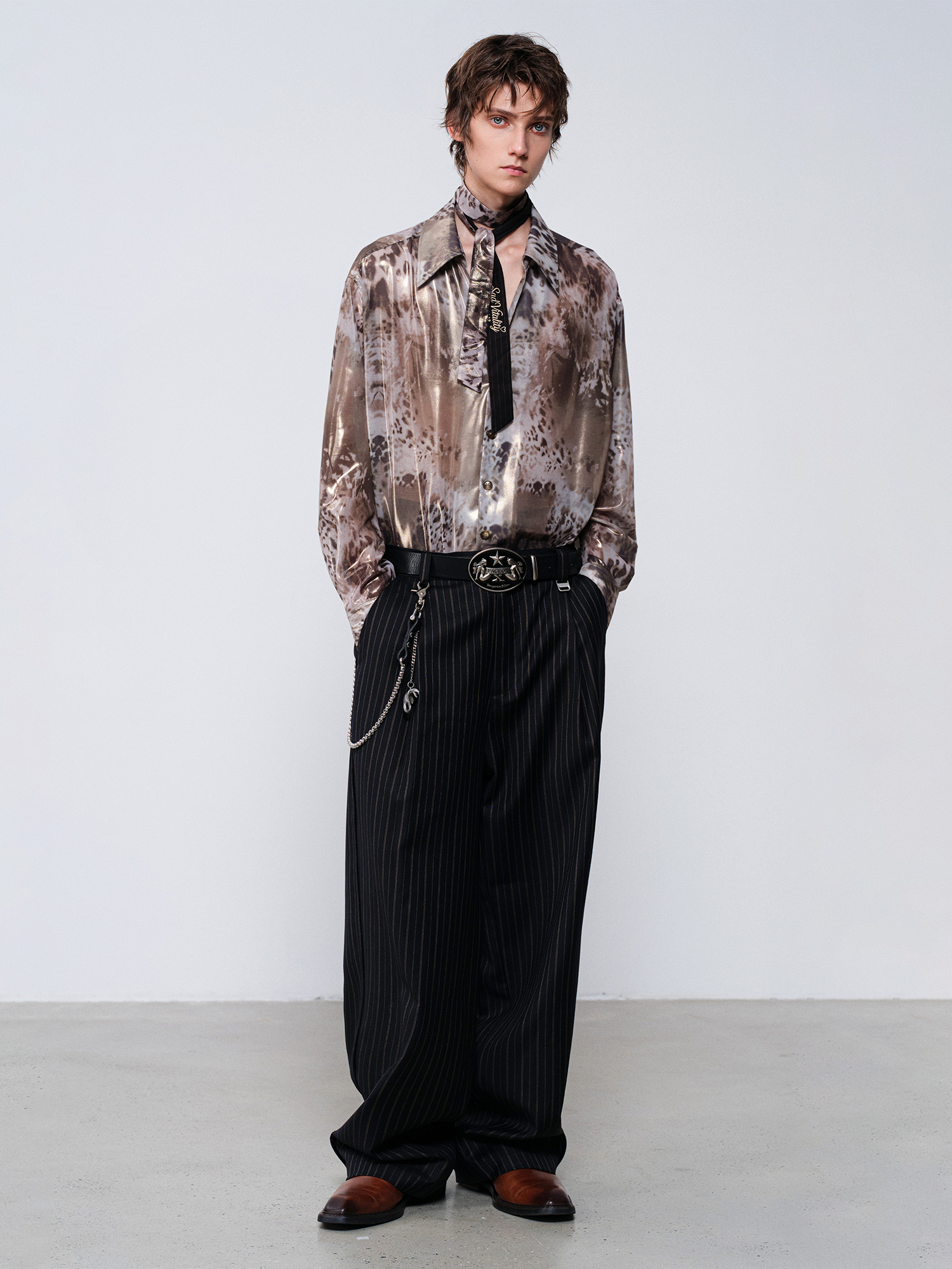 FACEONLAB Leopard Satin Oversized Shirt