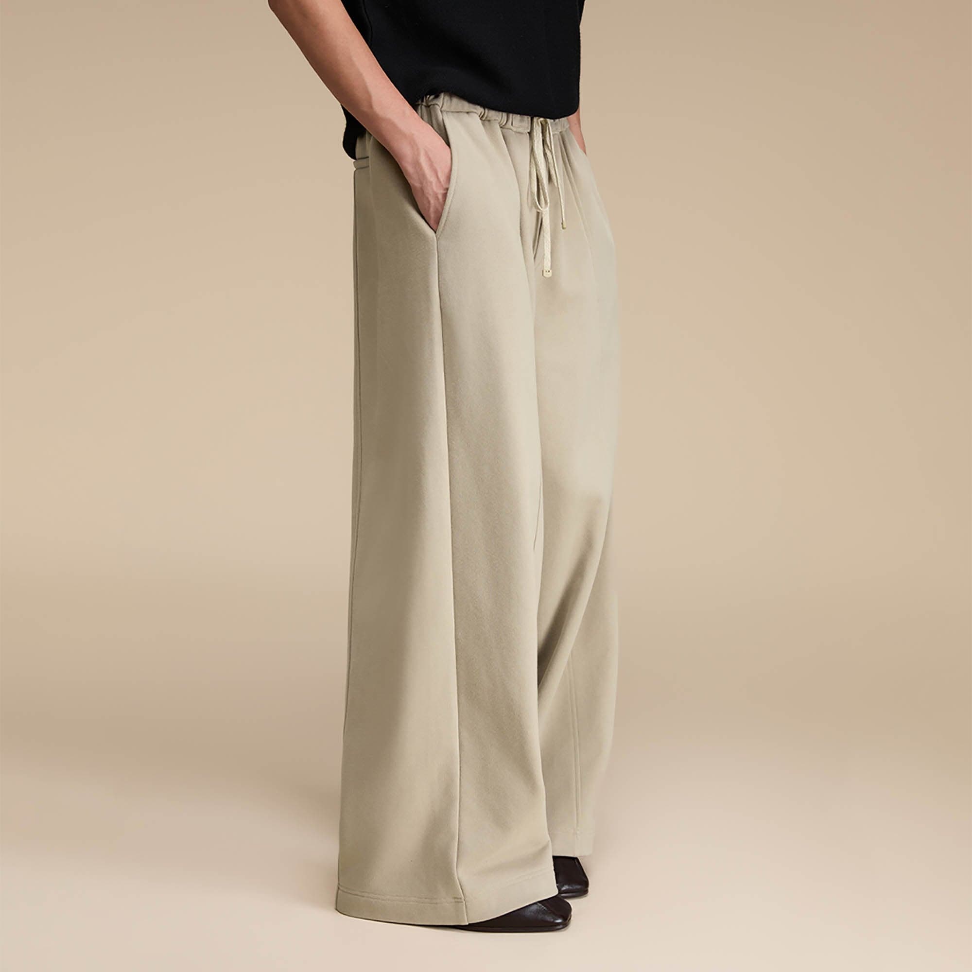 OPICLOTH Essential Fleece-Lined Spliced Wide-Leg Pants