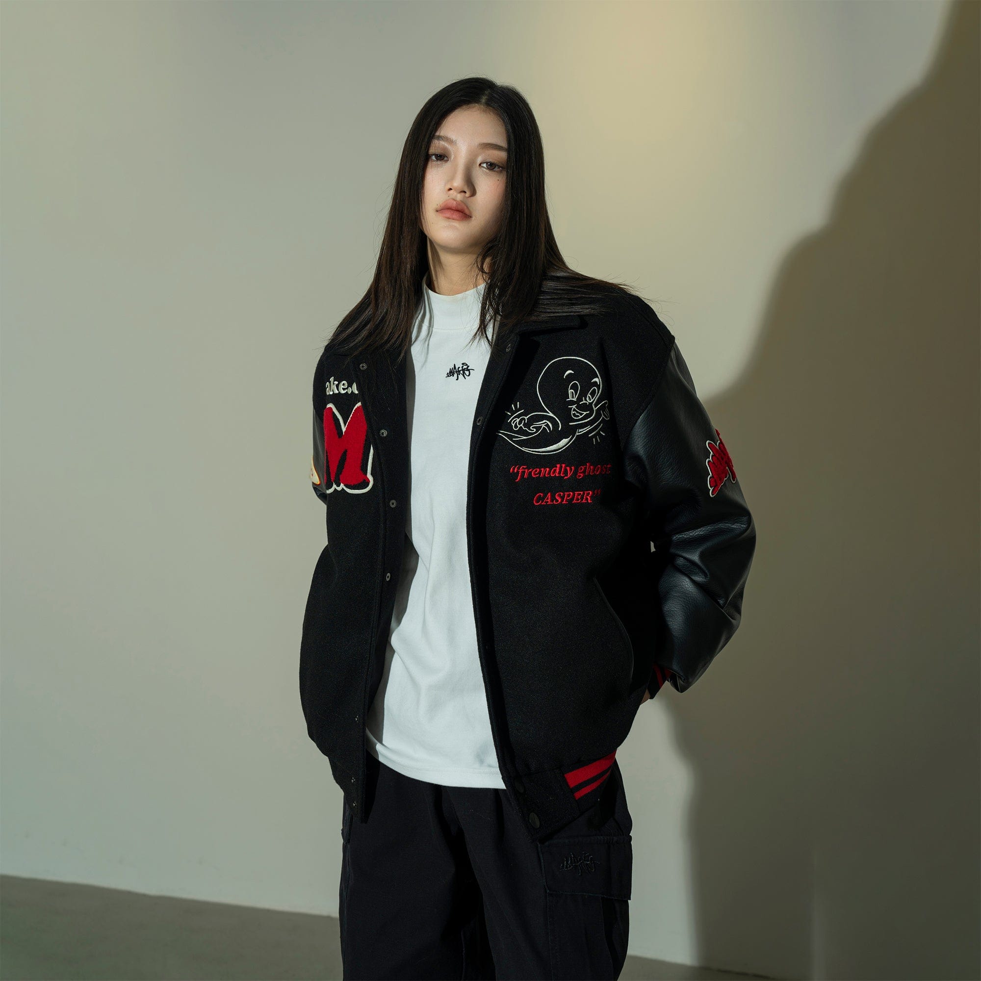 MAKEMORE Demon Patchwork Cotton-padded Baseball Jacket