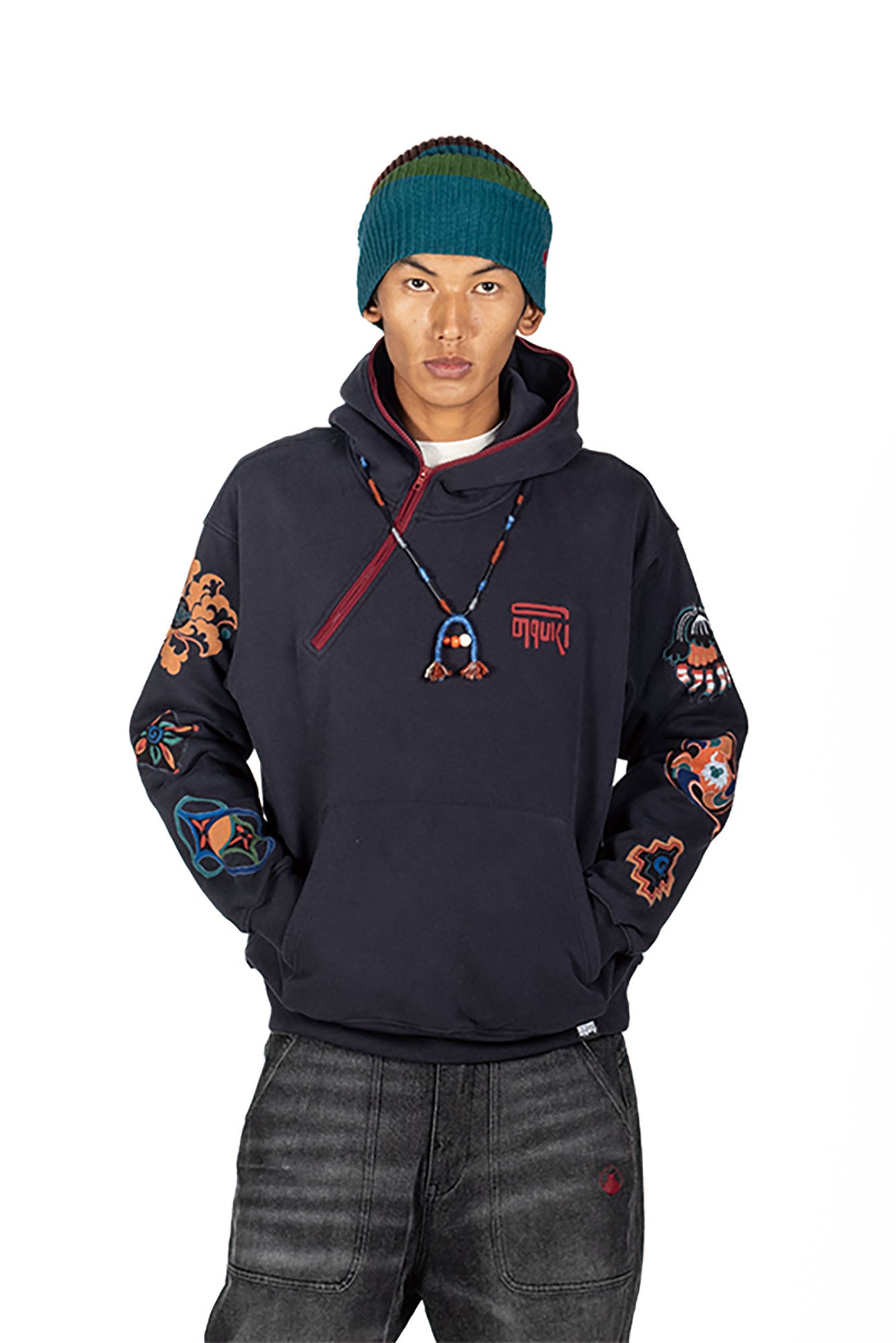 NERHI Asym Half-Zip Mural Graphic Hoodie
