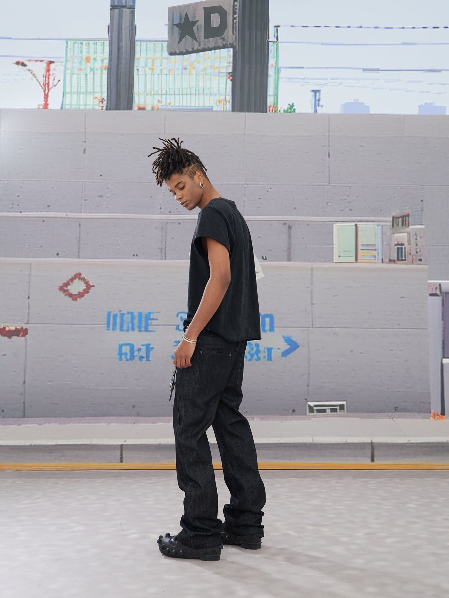 DND4DES Slanted Zipper Lace-Up Double-Waistband Raw Jeans, premium urban and streetwear designers apparel on PROJECTISR.com, DND4DES