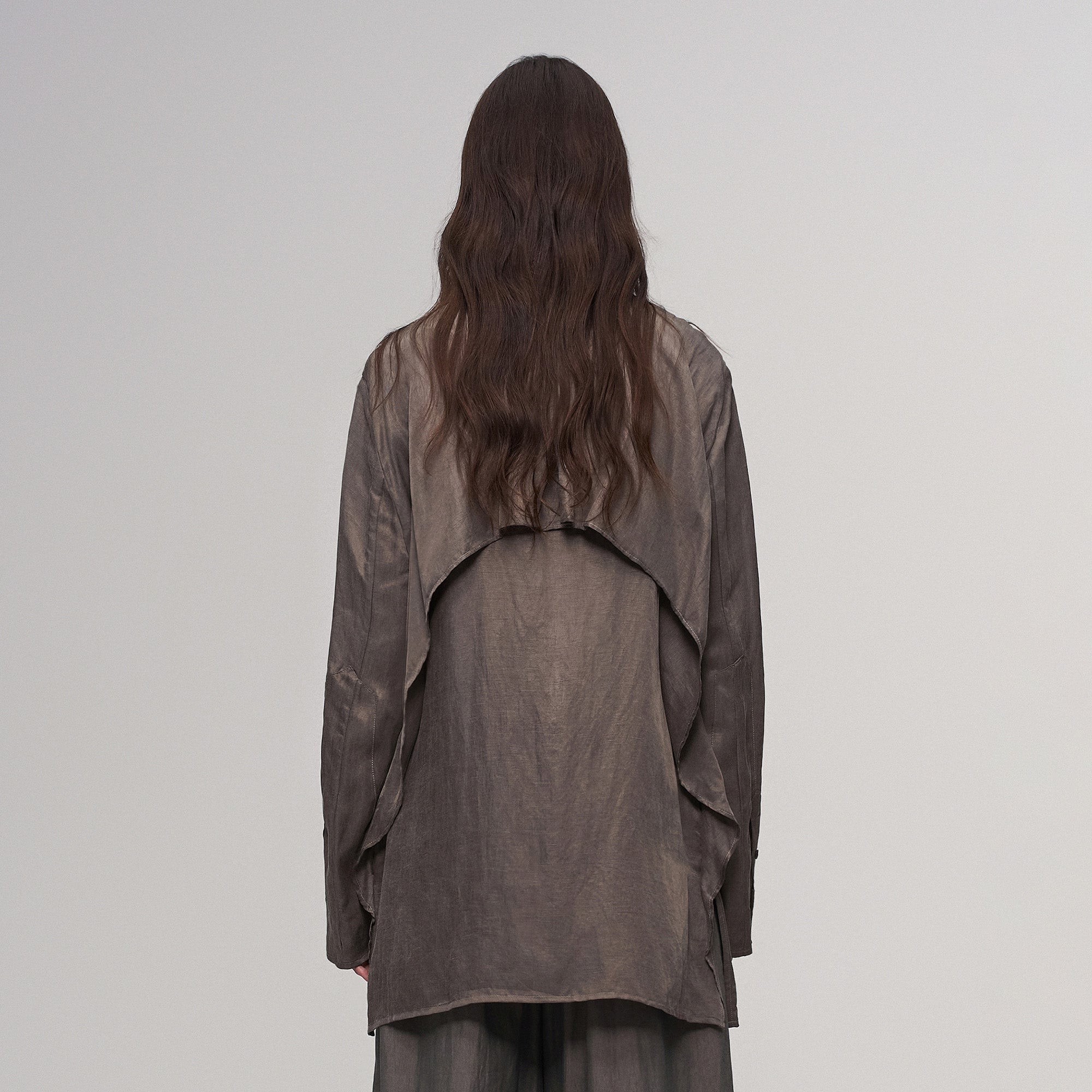 ILNya Nieternite Nifutur Asym Layered Wrap-Collar Shirt Coat Gray