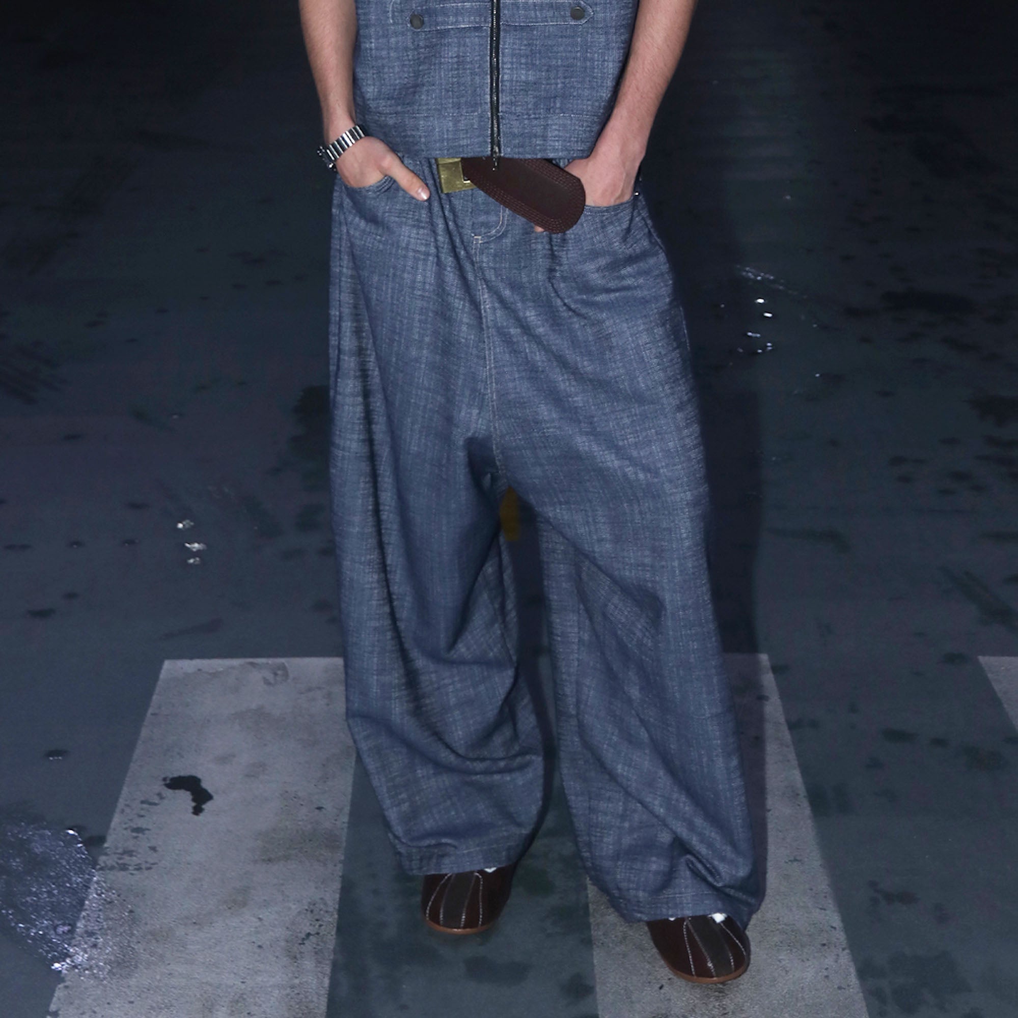 ASSEEN Dropped-Crotch Wide-Leg Linen-Blend Jeans