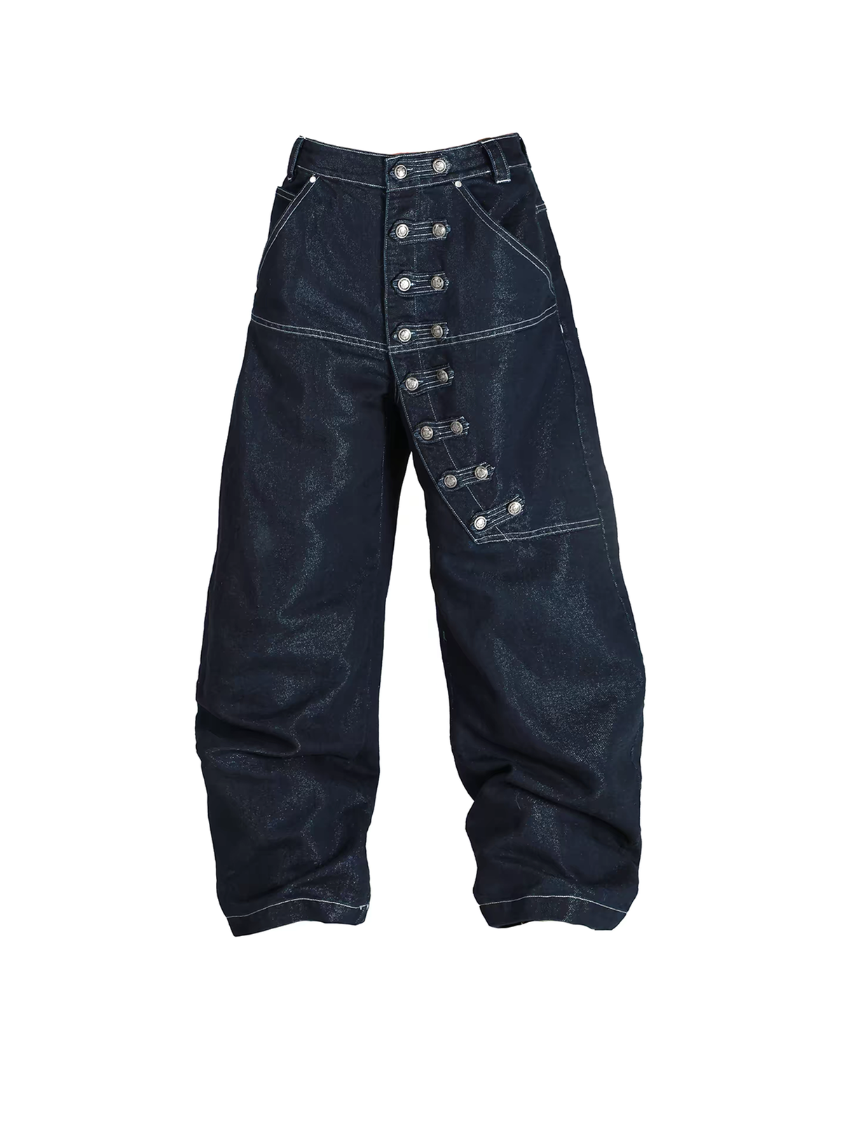 SEXXDEVIL Napoleon-Button Paneled Metallic Denim Jeans