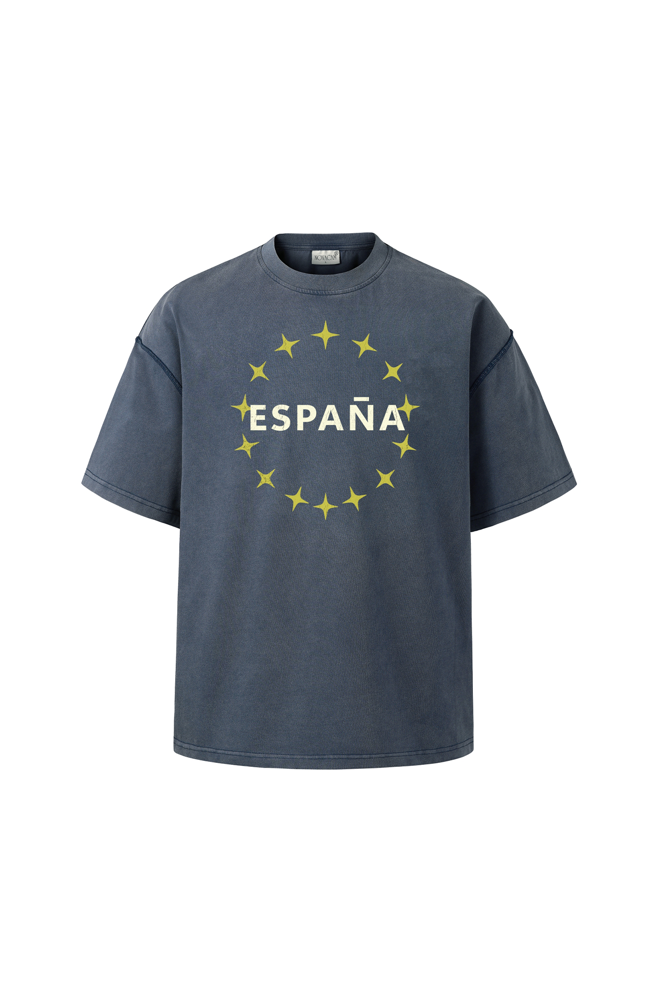 NOVACAM Washed Star Letter Graphic Oversized T-Shirt