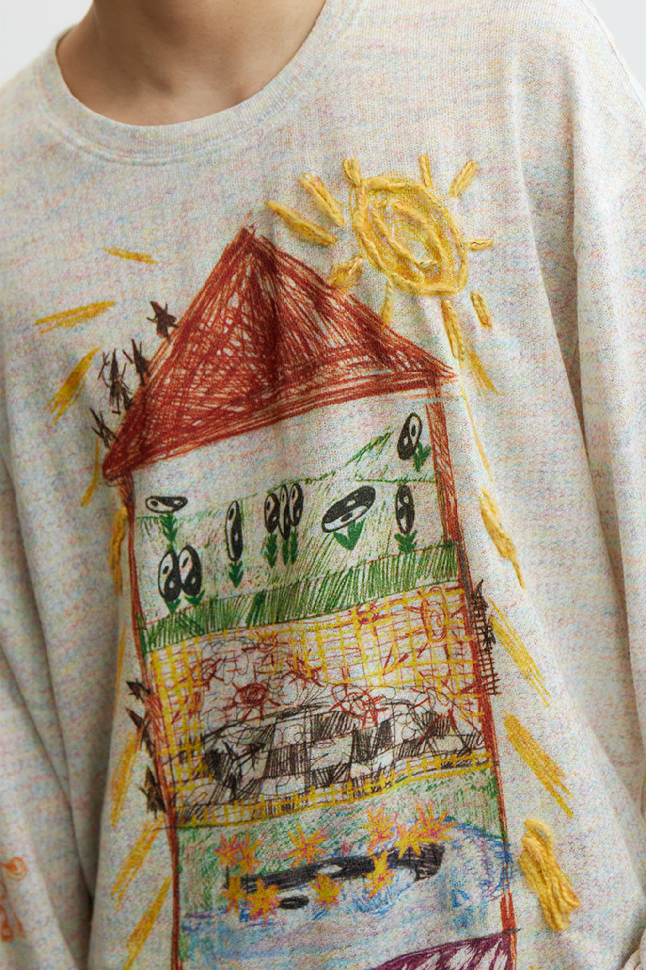 CONPCONP Doodle House Graphic Oversized Long-Sleeve Tee