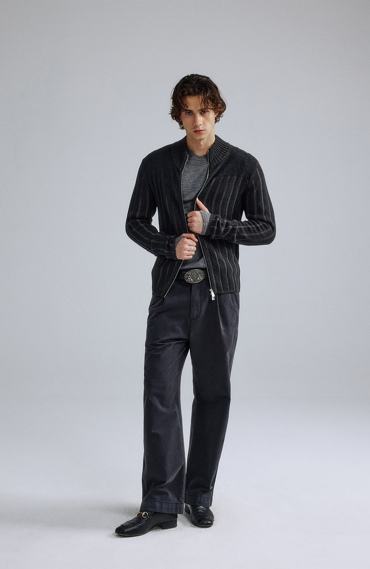 IN EXISTENCE Washed Mole-Skin Double-Pleat Trousers