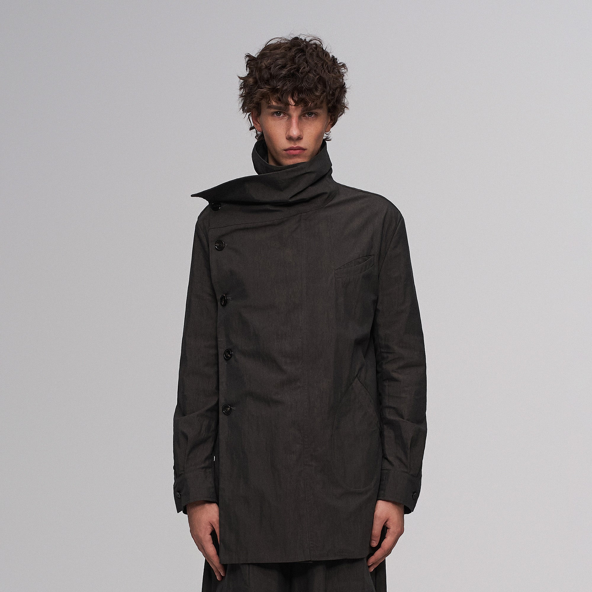 ILNya Nieternite Nifutur Asym Layered Wrap-Collar Shirt Coat Dark Green
