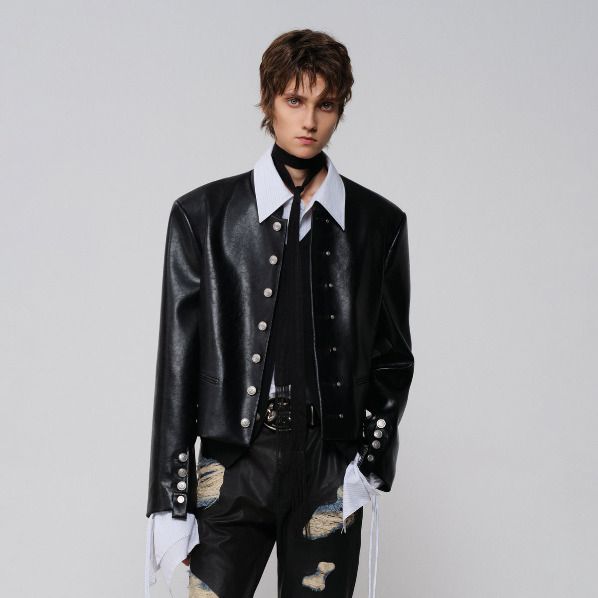 FACEONLAB Faux Leather Stand-Collar Biker Jacket