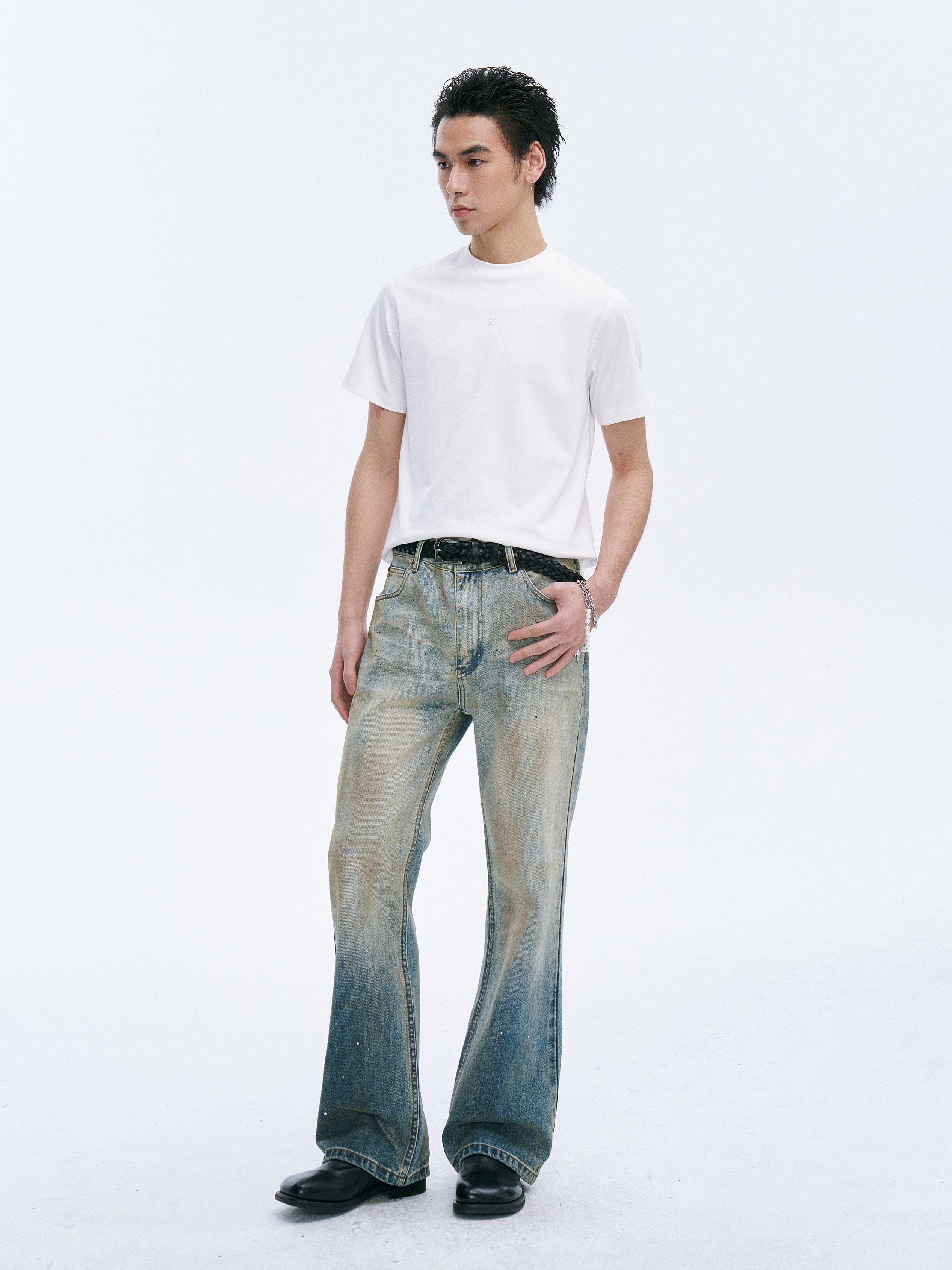 CATSSTAC Washed Sunfade Paint-Splatter Wide-Leg Jeans, premium urban and streetwear designers apparel on PROJECTISR.com, CATSSTAC
