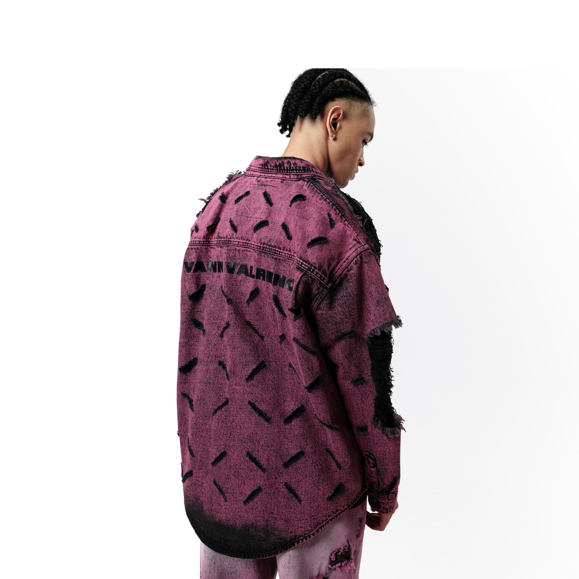 VANN VALRENCE Distressed Frayed Denim Shirt Jacket, premium urban and streetwear designers apparel on PROJECTISR.com, VANN VALRENCE