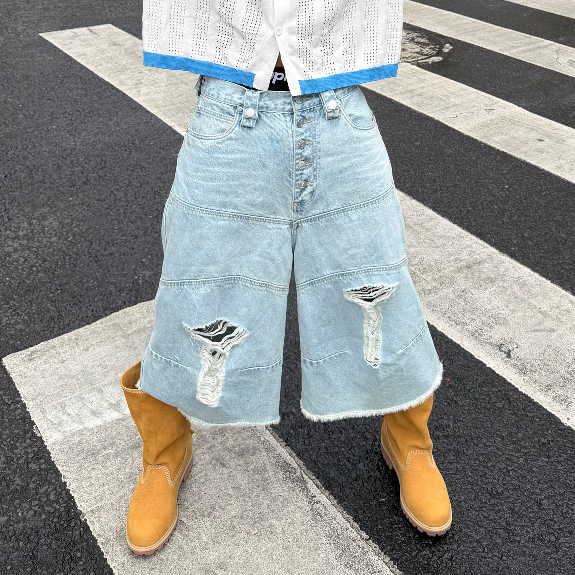 STEEPC Distressed Washed Raw-Edge Denim Shorts, premium urban and streetwear designers apparel on PROJECTISR.com, STEEPC