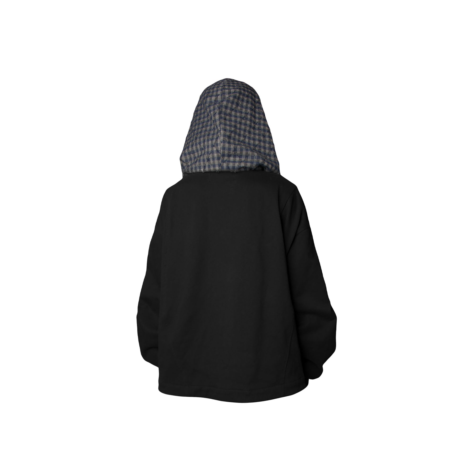 RELABEL Detachable Plaid Hood Jacket Black