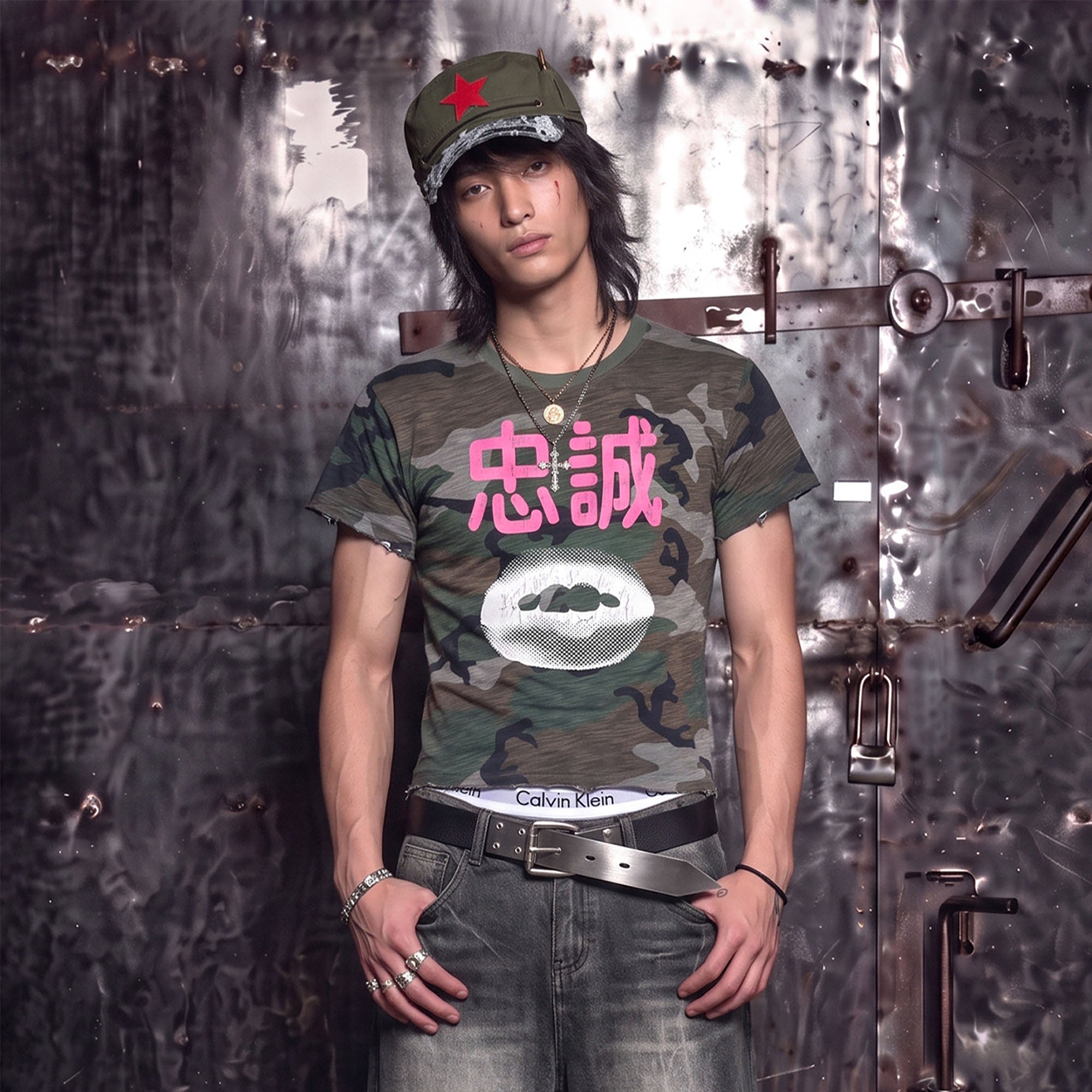 NOTHINGNESS WORLD Camo Full-Print Washed Retro Graphic Tee