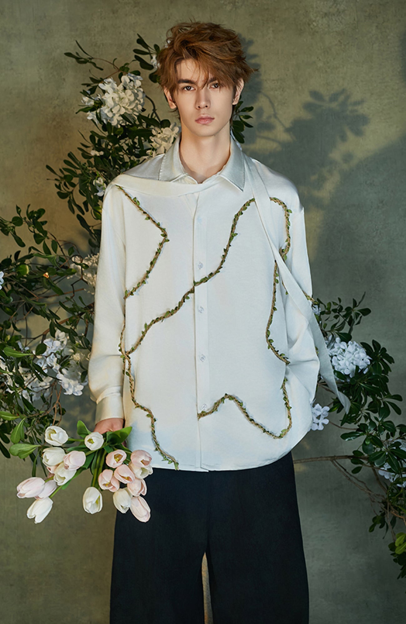 JIECHI Asym Vine Embellished Shirt