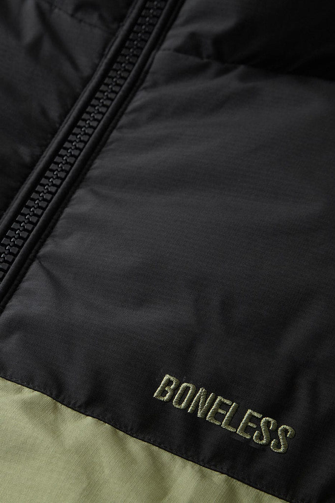 BONELESS Embroidery Duo-Logo Down Jacket, premium urban and streetwear designers apparel on PROJECTISR.com, BONELESS