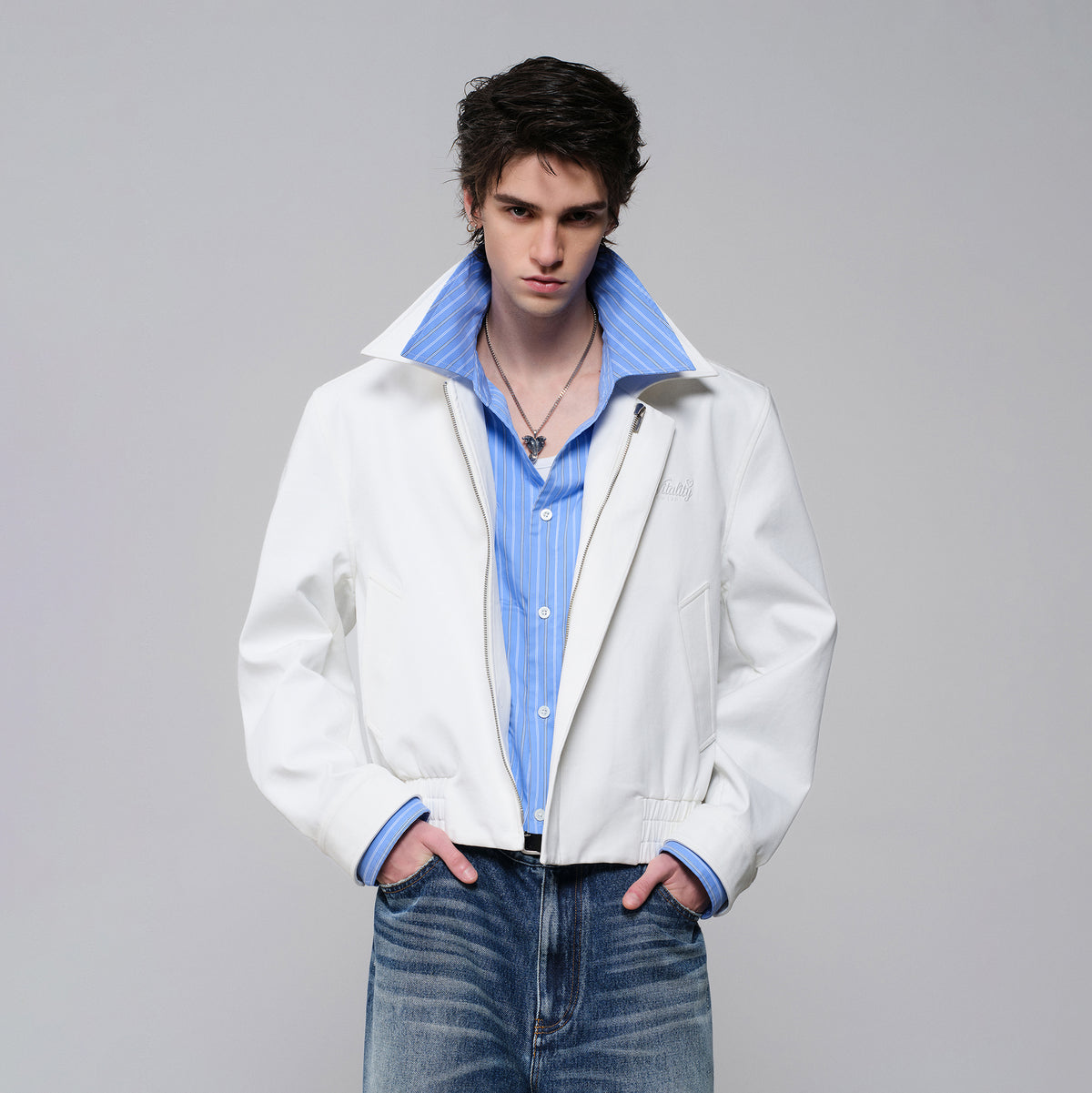 FACEONLAB Embroidered Spliced Shirt Jacket