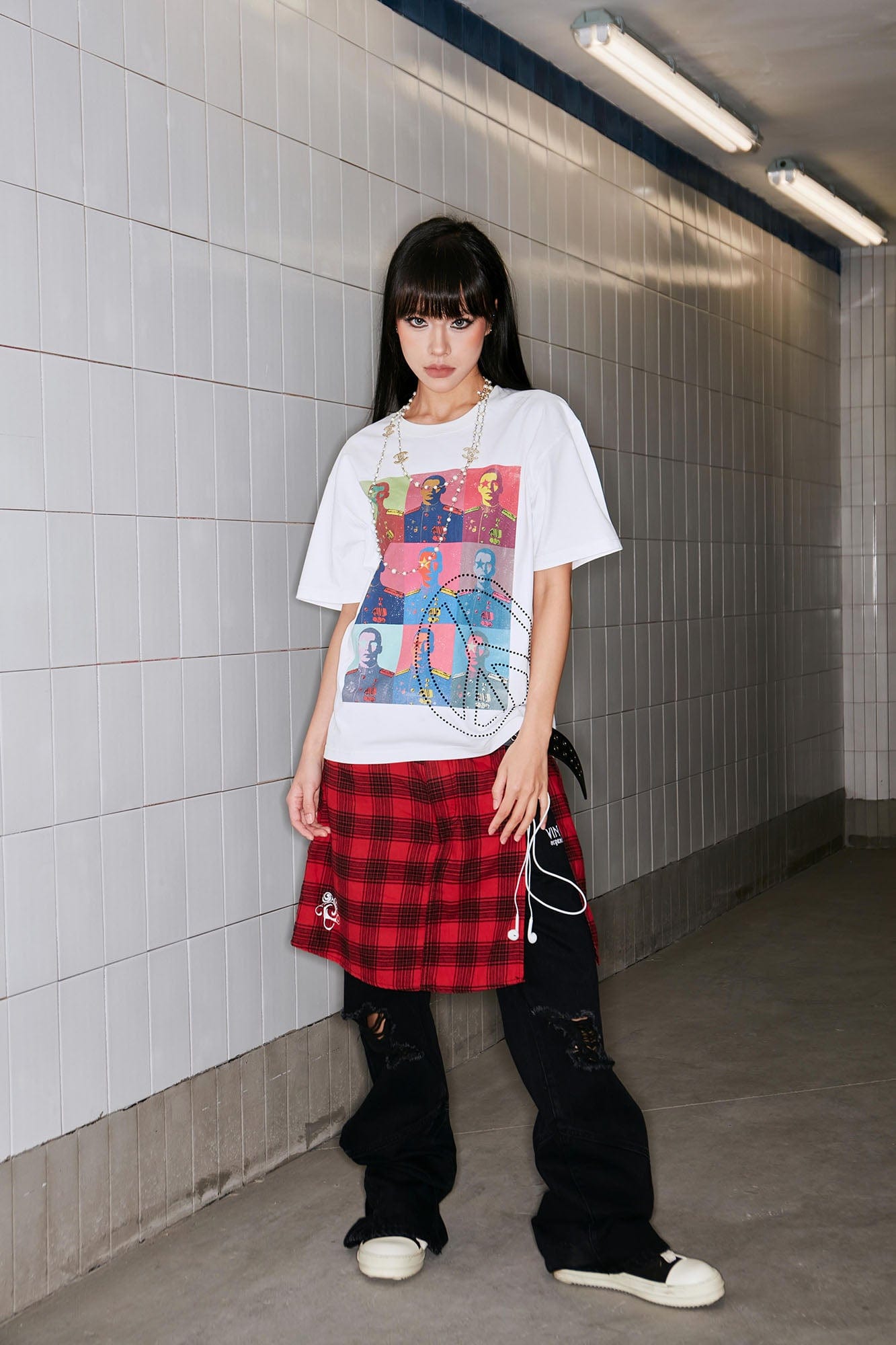 VINKID Plaid Skirt Overlay Ripped Jeans, premium urban and streetwear designers apparel on PROJECTISR.com, VINKID