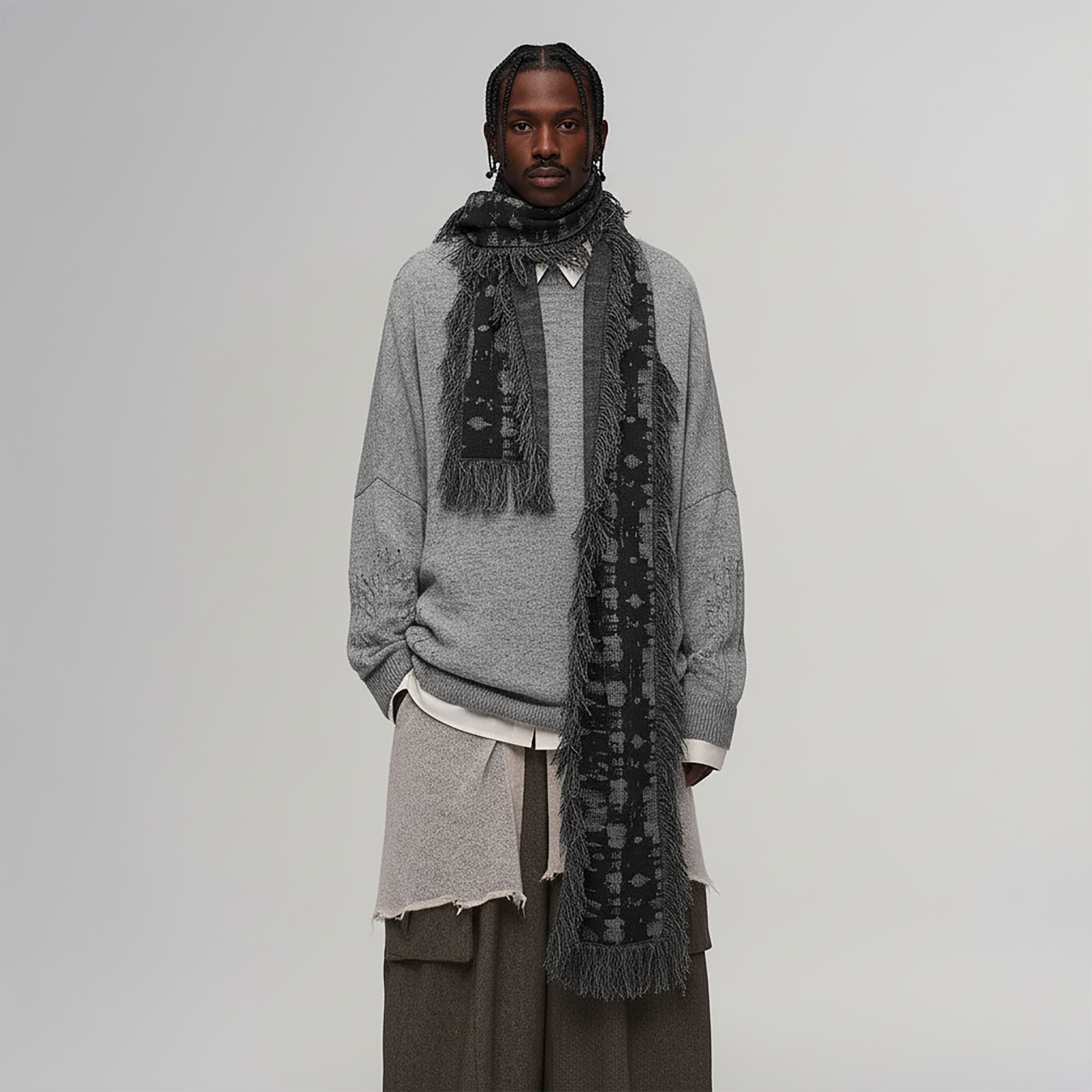 ILNya Nieternite Nifutur Fringed Abstract Jacquard Scarf