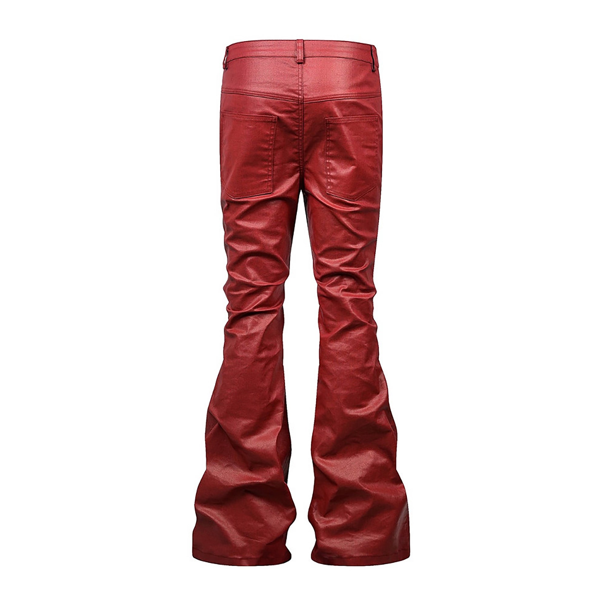 REBEL WAVE Zipper Knee Faux Leather Flared Jeans