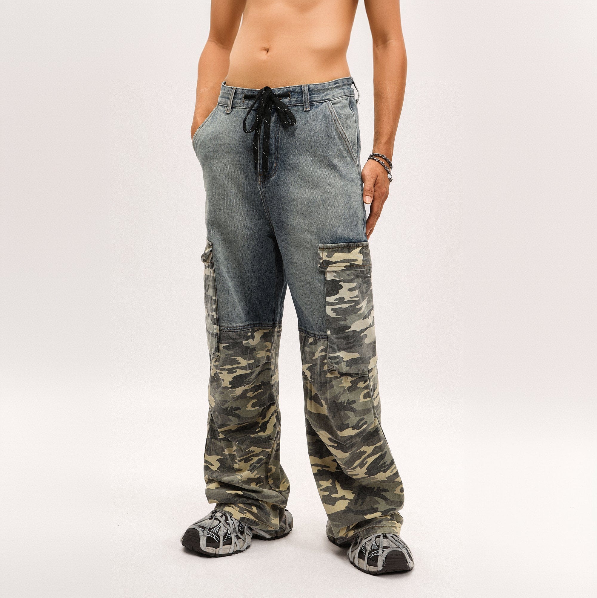 OVDY Camo Spliced Big-Pocket Jeans - Main Image