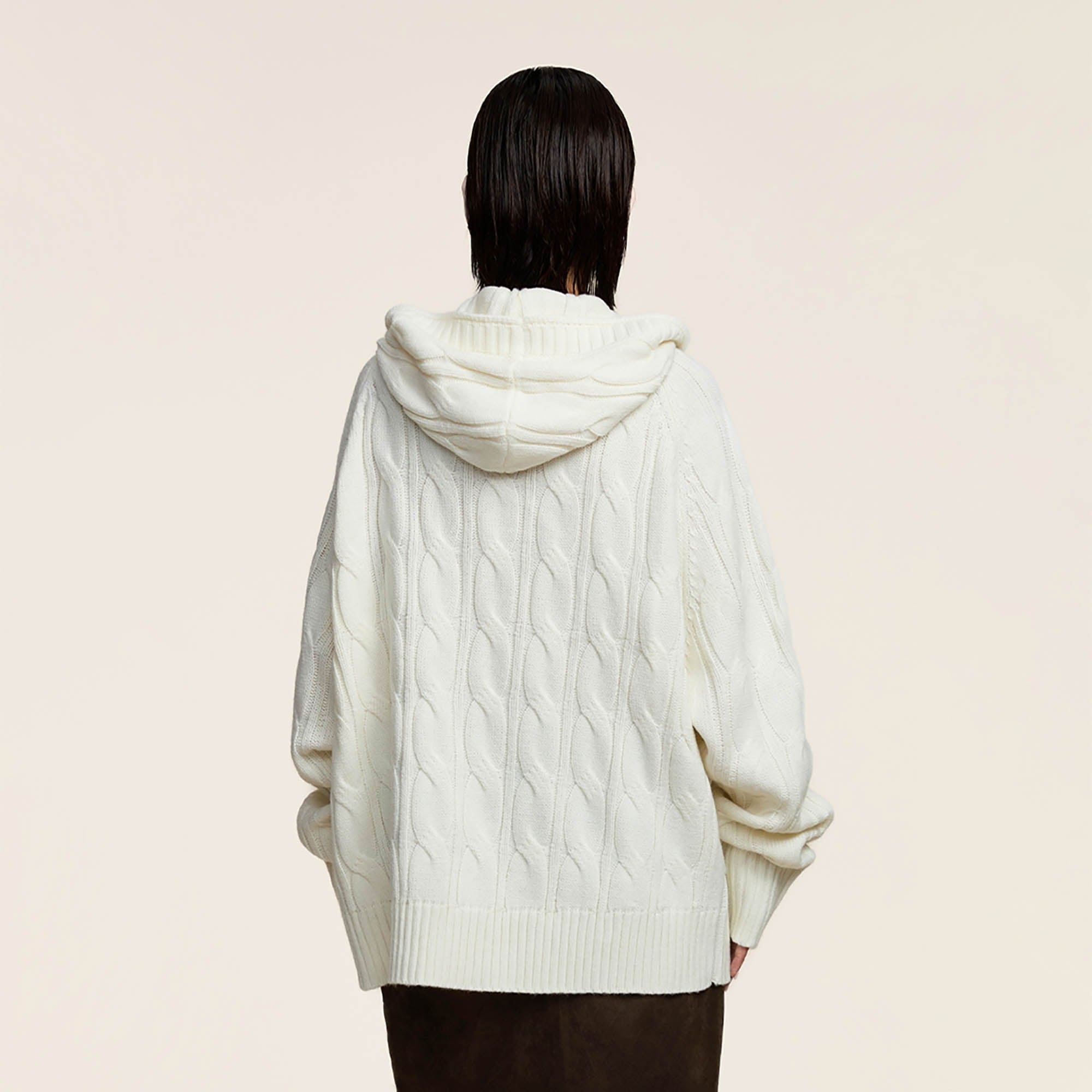 OPICLOTH Cable-Knit Zip-Up Hooded Cardigan