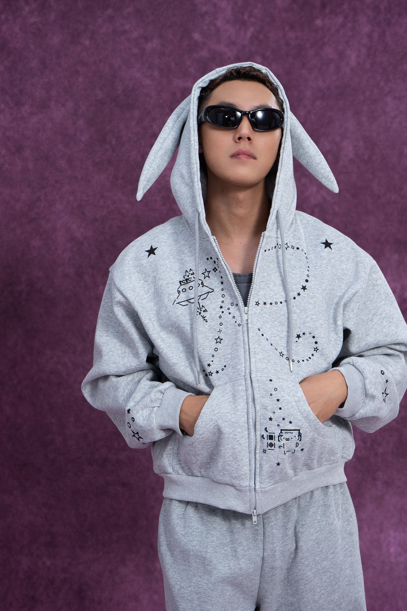 CLP Rabbit Ear Doodle Zip-Up Hoodie