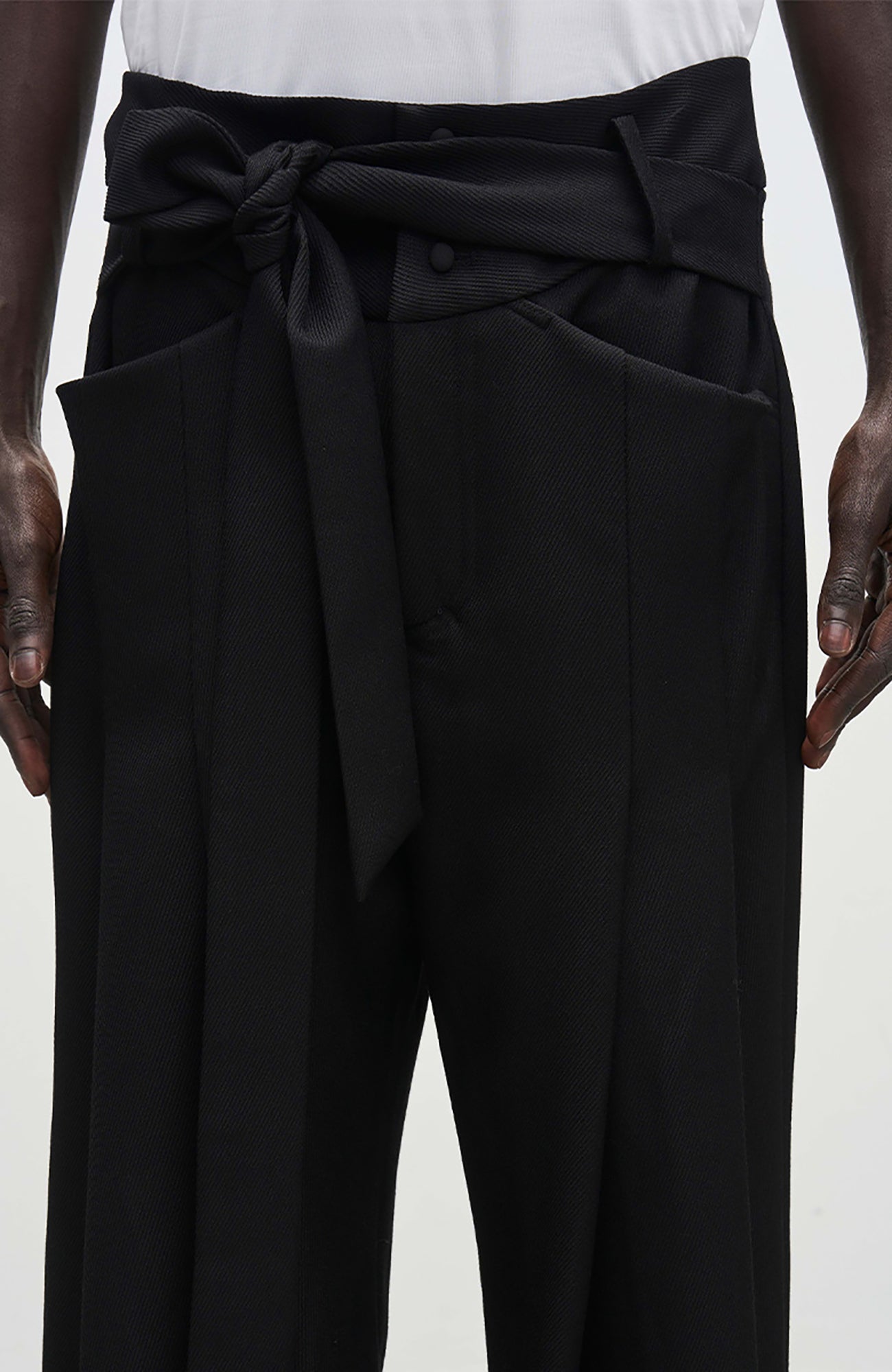 7440 37 1 High-Rise Sash Wide-Leg Pleated Trousers