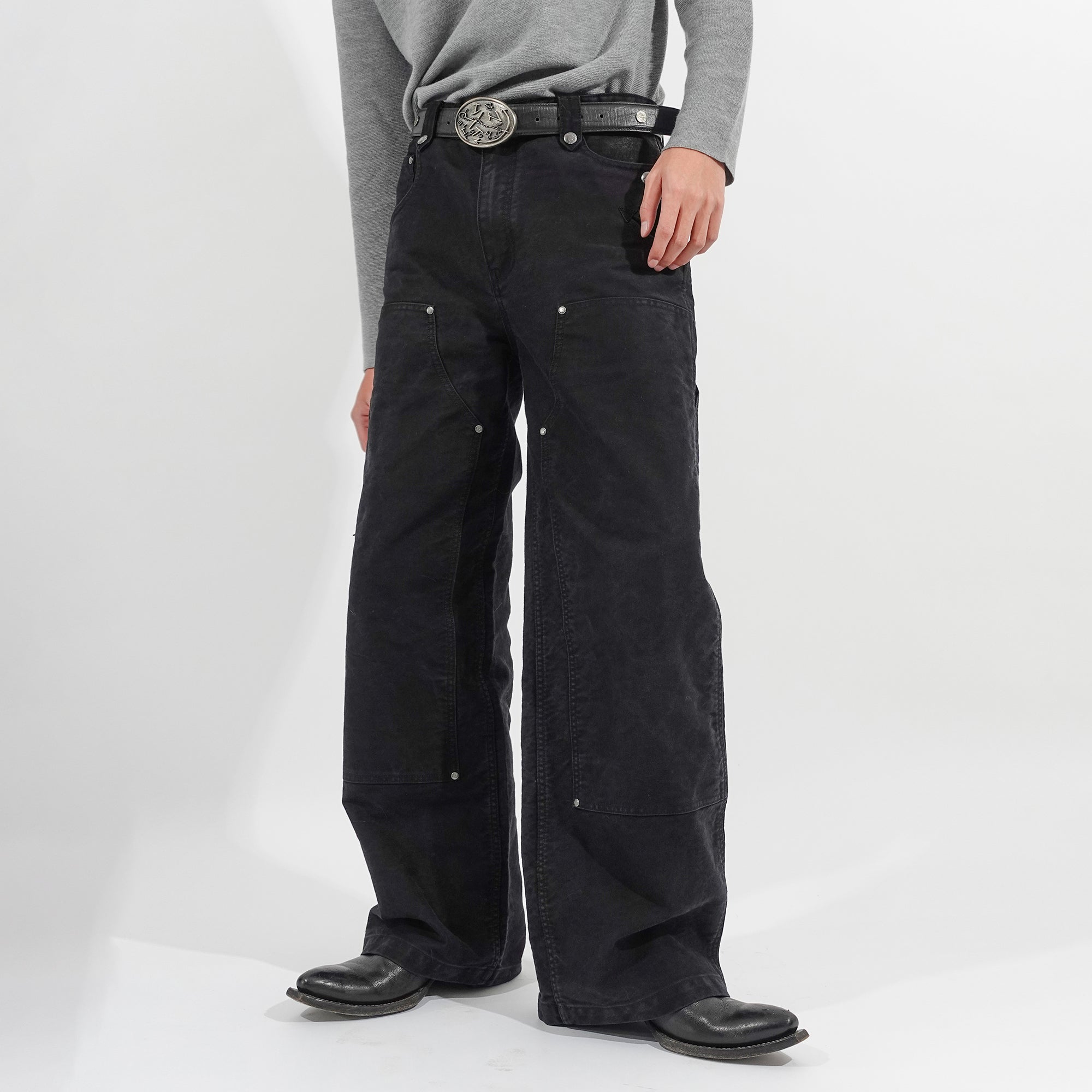 IN EXISTENCE Leather Splice Double-Knee Carpenter Pants