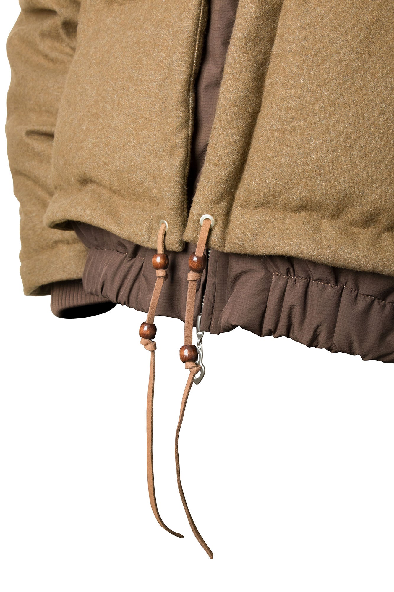 RELABEL Layered Detachable Hood Wool-Blend Puffer Jacket Brown