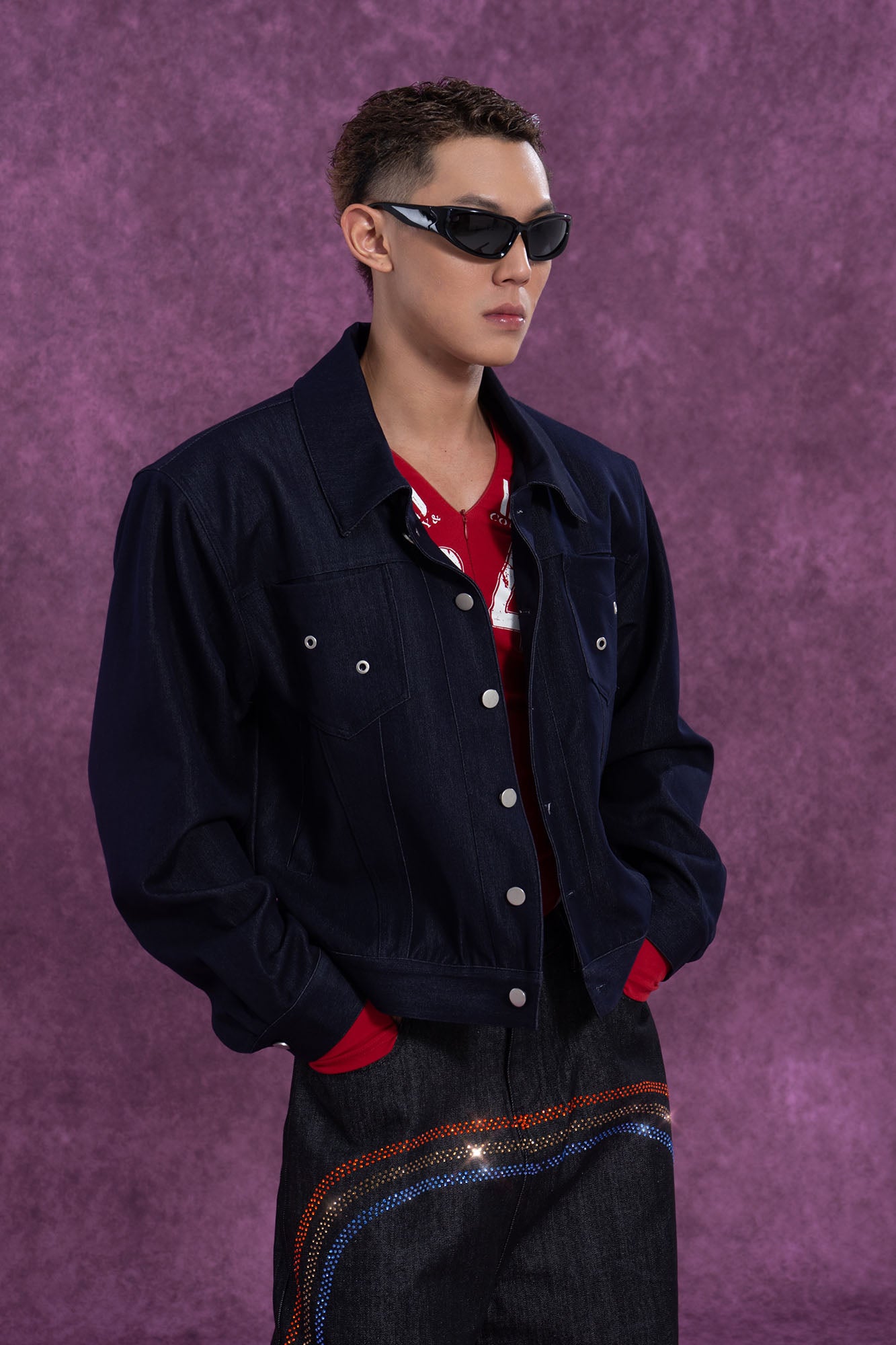 CLP Cropped Shoulder Padding Denim Jacket