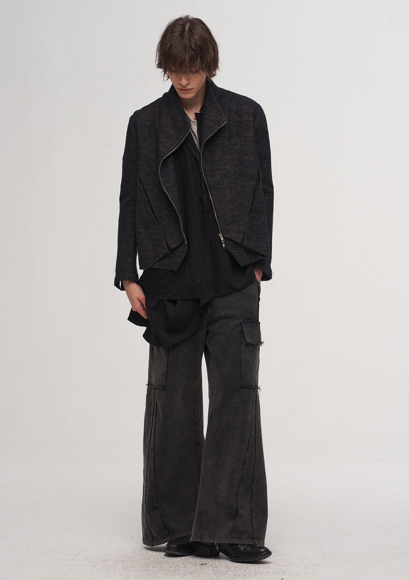 ILNya Nieternite Nifutur Washed Frayed Panel Wide-Leg Pants, premium urban and streetwear designers apparel on PROJECTISR.com, ILNya Nieternite Nifutur
