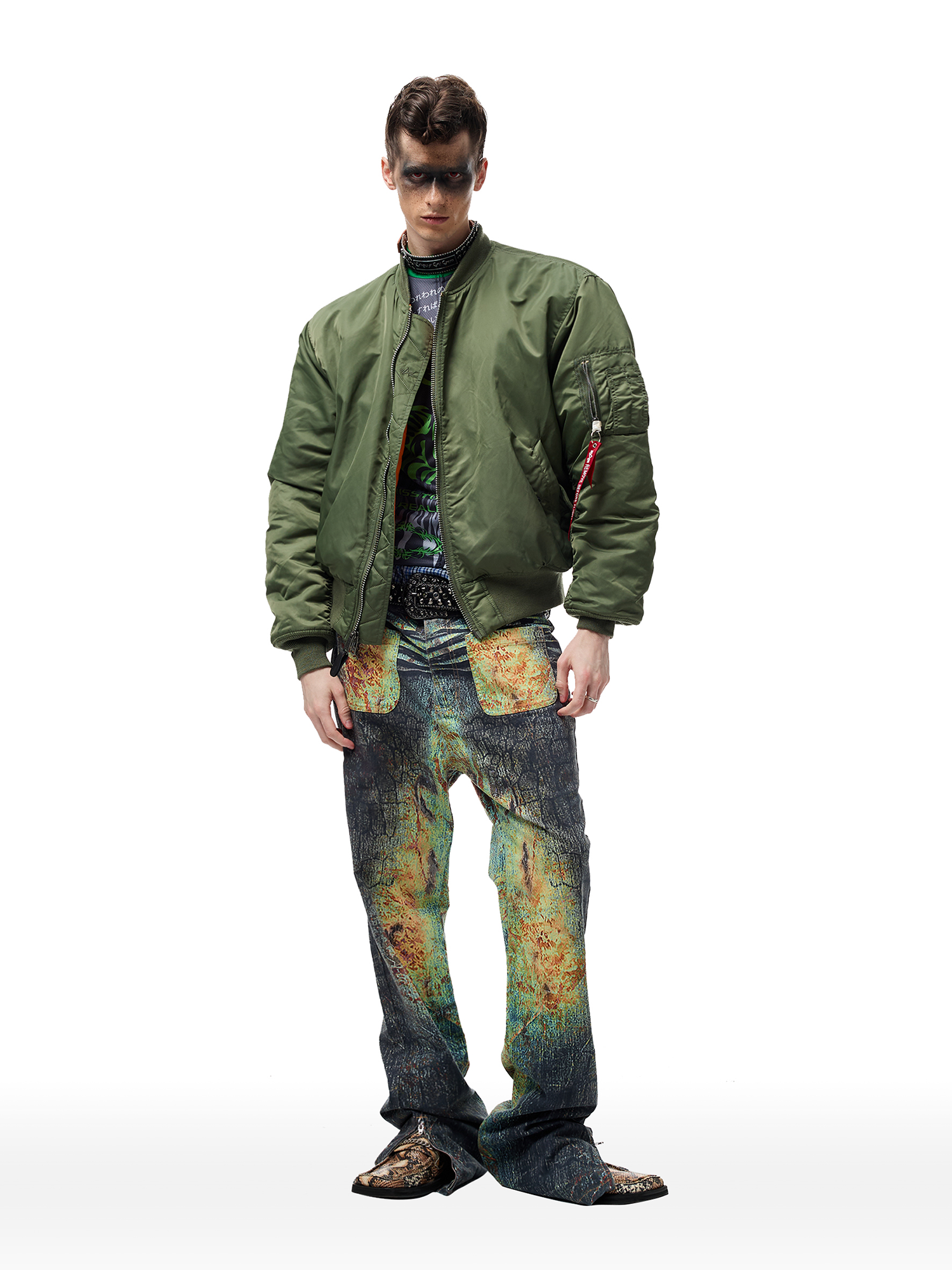 CYCYCY Iridescent Croc Full-Print Slim Flared Jeans