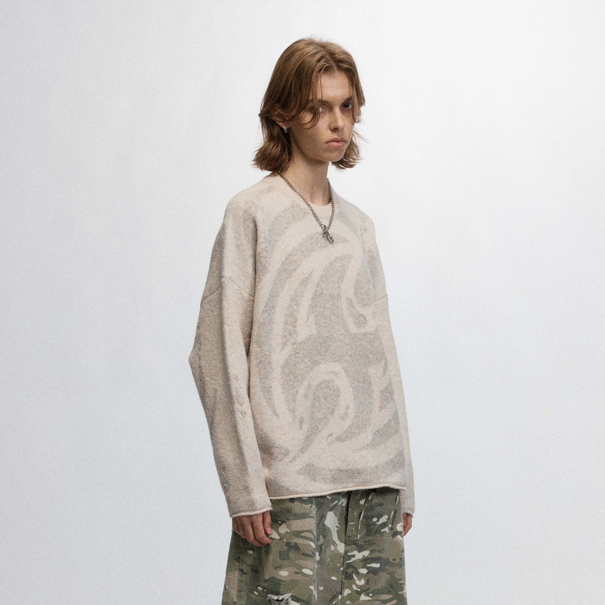 OVDY Abstract Graphics Raw-Edge Sweater