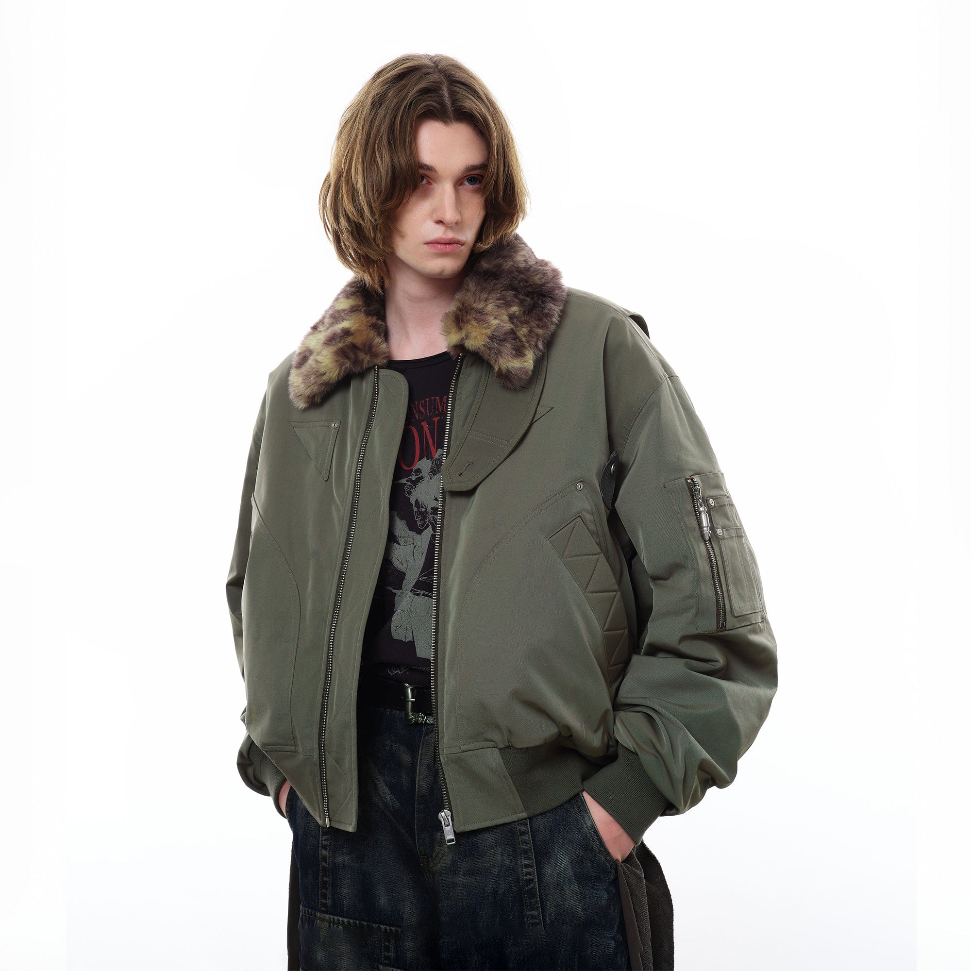 FACEONLAB Fleece-Lined B-15 BOMBER Jacket Green