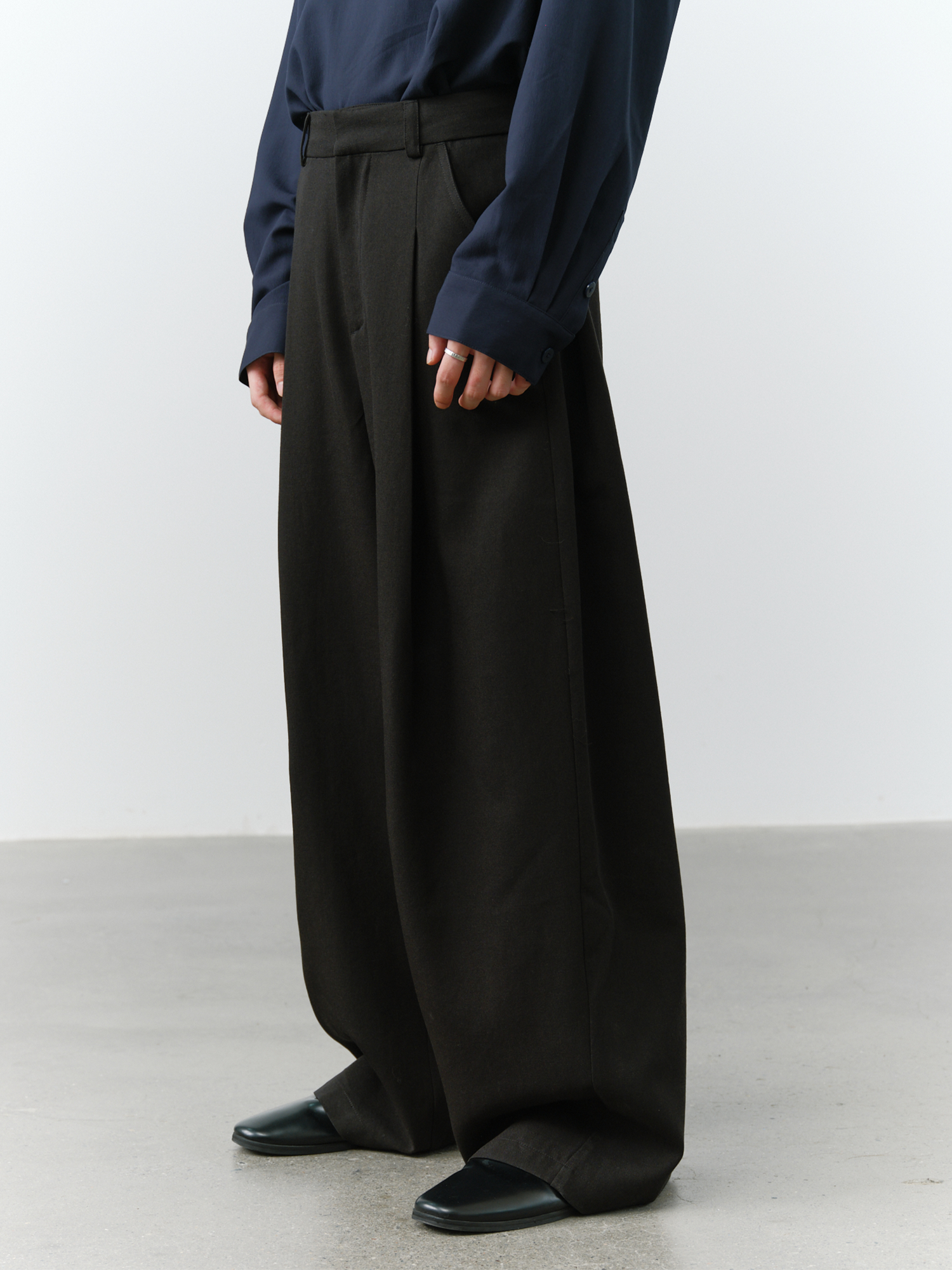 GRAINMUSTARD Minimal Draped Wide-Leg Trousers, premium urban and streetwear designers apparel on PROJECTISR.com, GRAINMUSTARD