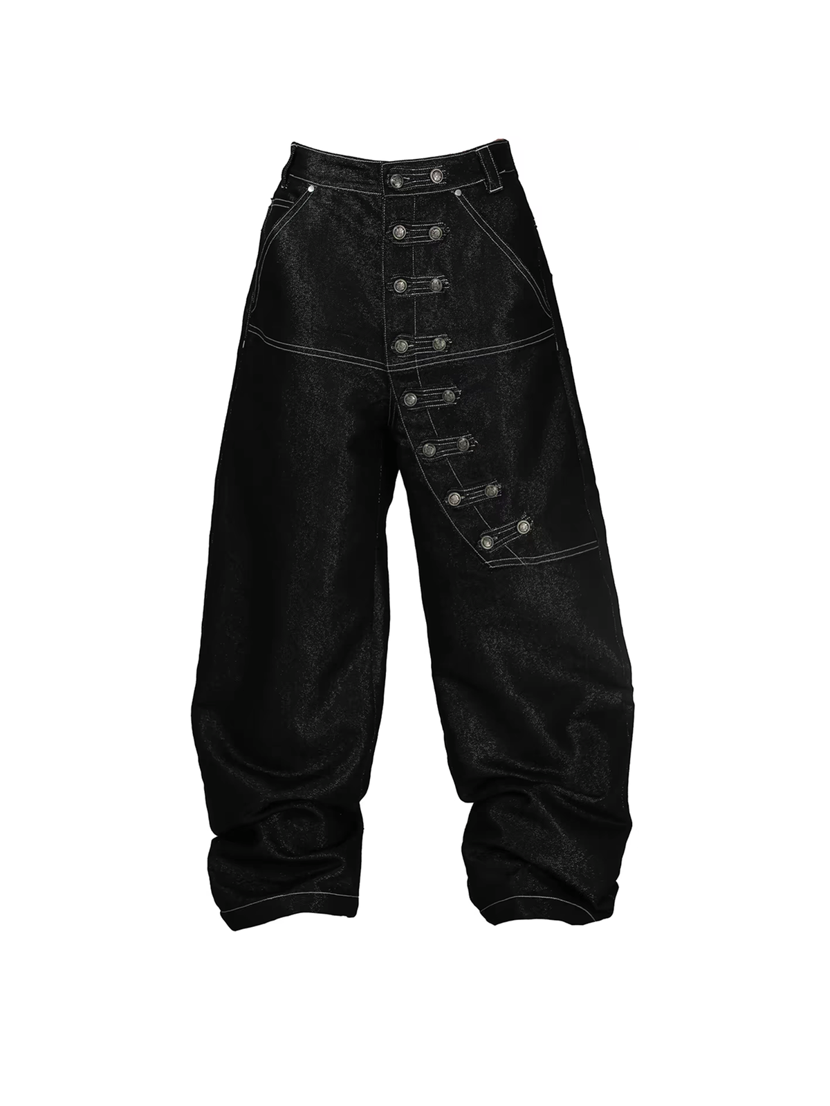 SEXXDEVIL Napoleon-Button Paneled Metallic Denim Jeans