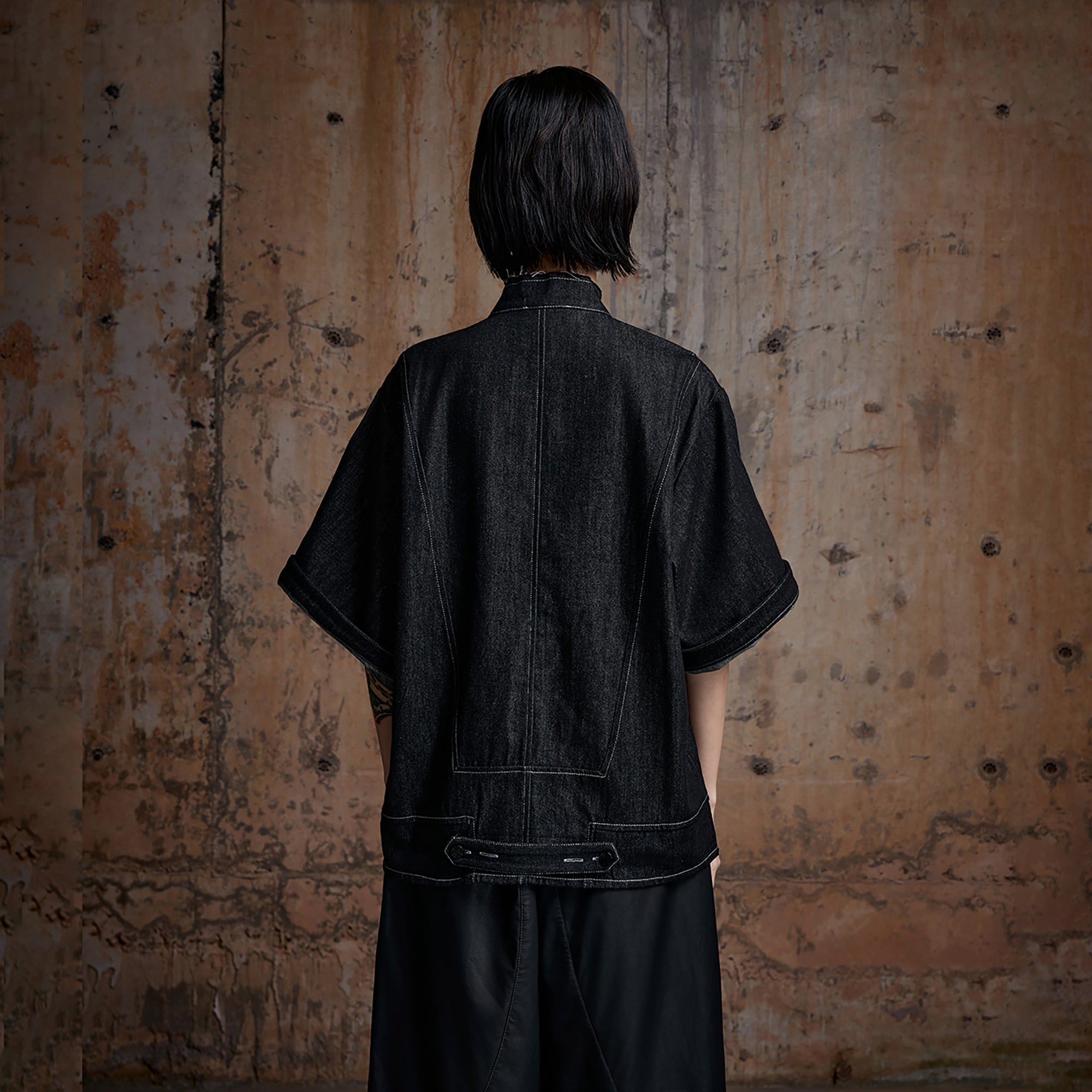 2000RSK Frayed Denim Short-Sleeve Button-Down Shirt