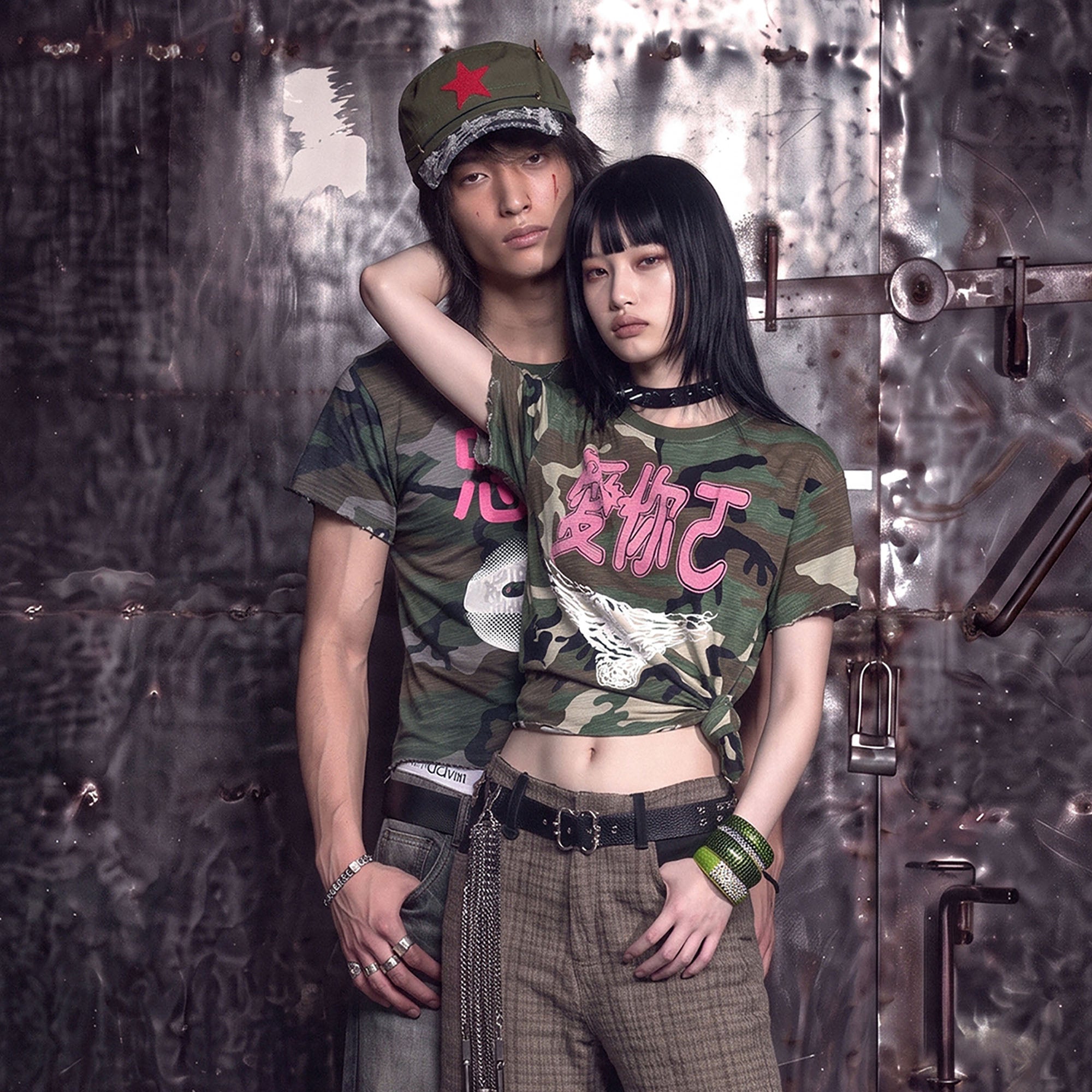 NOTHINGNESS WORLD Camo Full-Print Washed Retro Graphic Tee