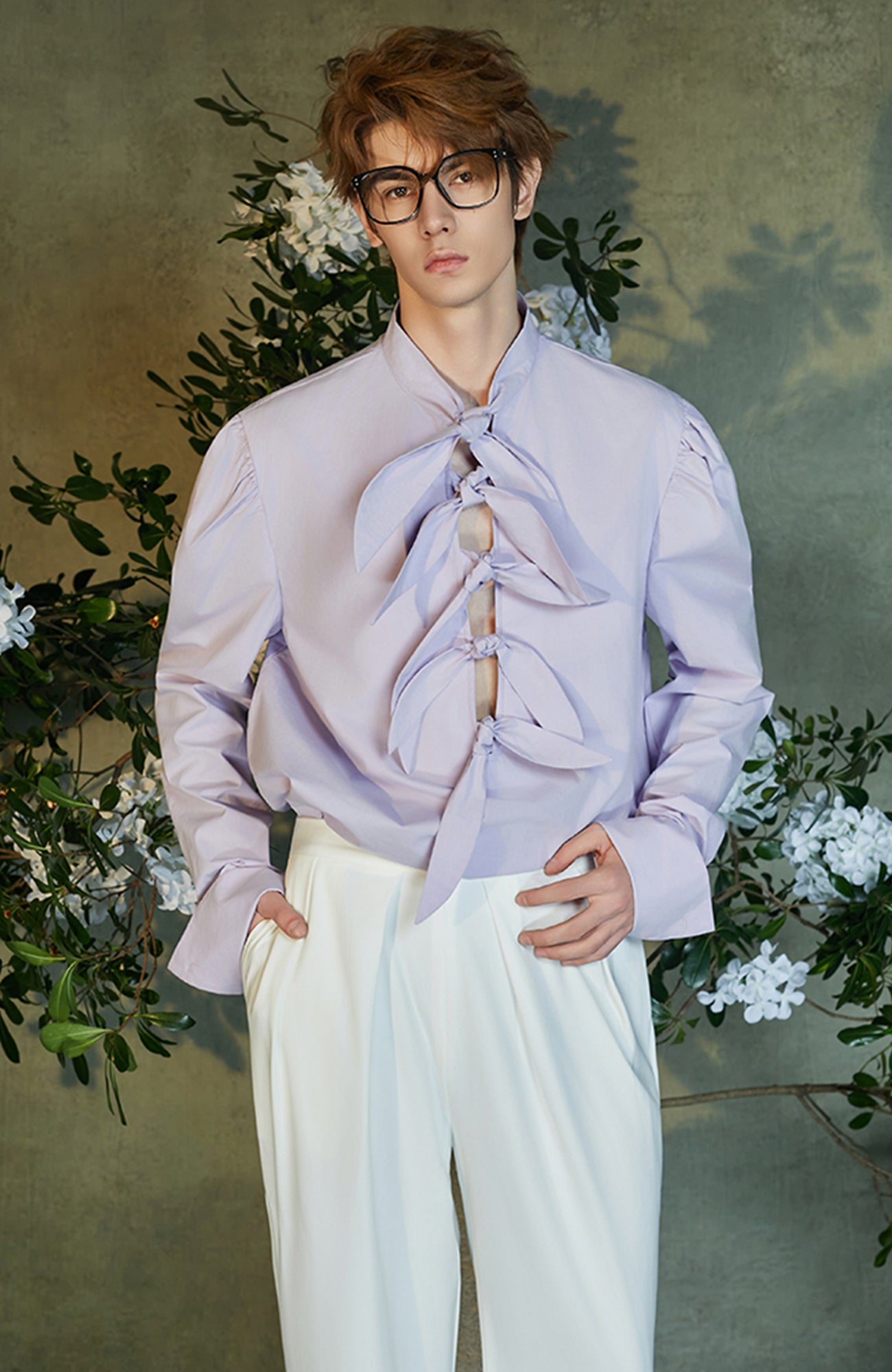 JIECHI Multi-Tie Front Ruched Shoulder Shirt