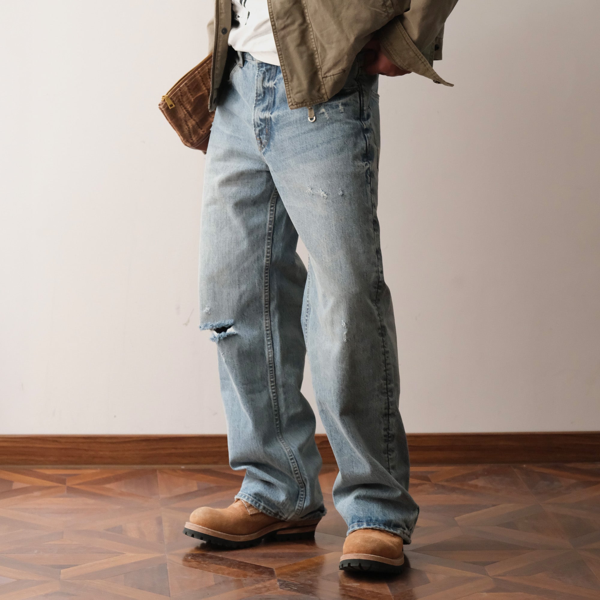 NEIGBORL Washed Distressed Straight-Leg Jeans, premium urban and streetwear designers apparel on PROJECTISR.com, NEIGBORL