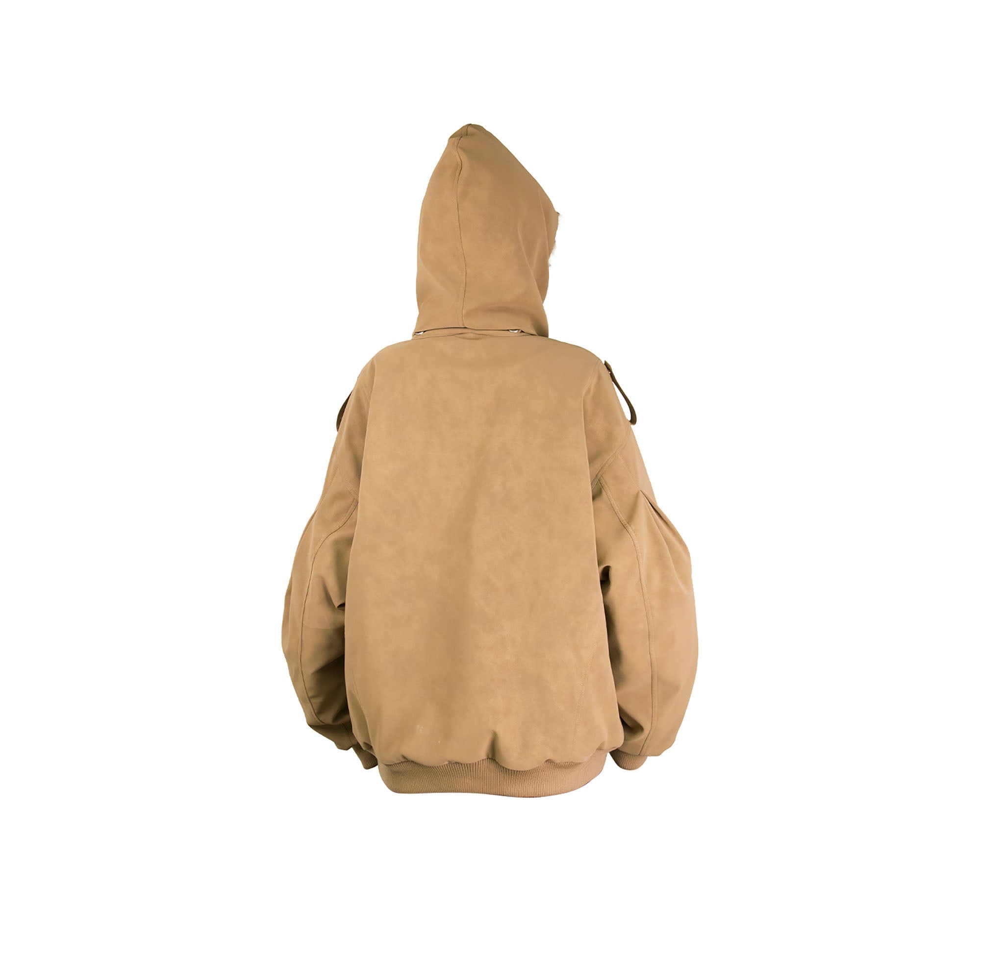RELABEL Detachable Plush Scarf Hooded Suede Jacket Brown, premium urban and streetwear designers apparel on PROJECTISR.com, RELABEL