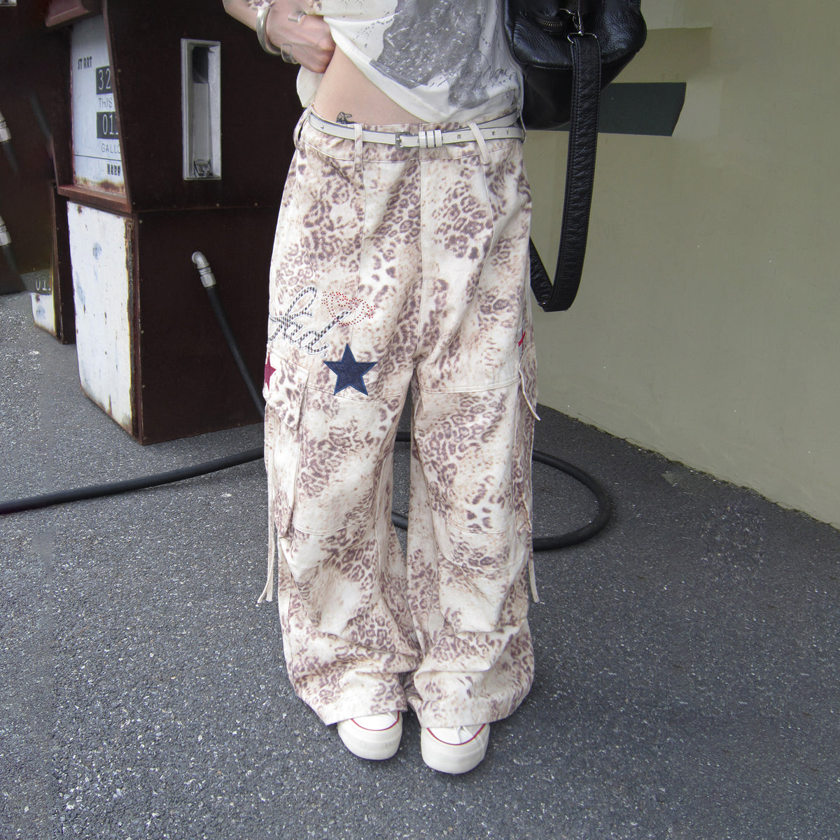 SADSOUP Leopard Star Patched Wide-Leg Pants