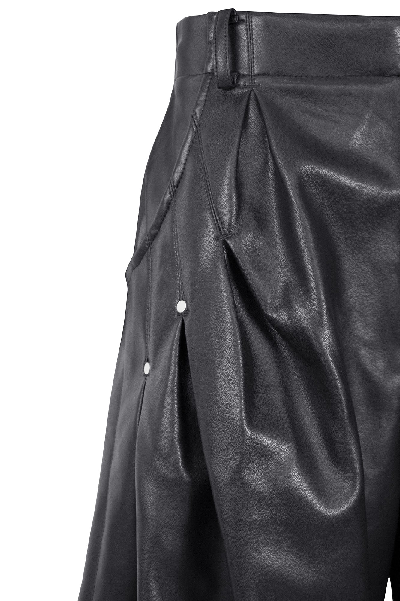 RELABEL Pleated Rivet Oversized PU Pants, premium urban and streetwear designers apparel on PROJECTISR.com, RELABEL