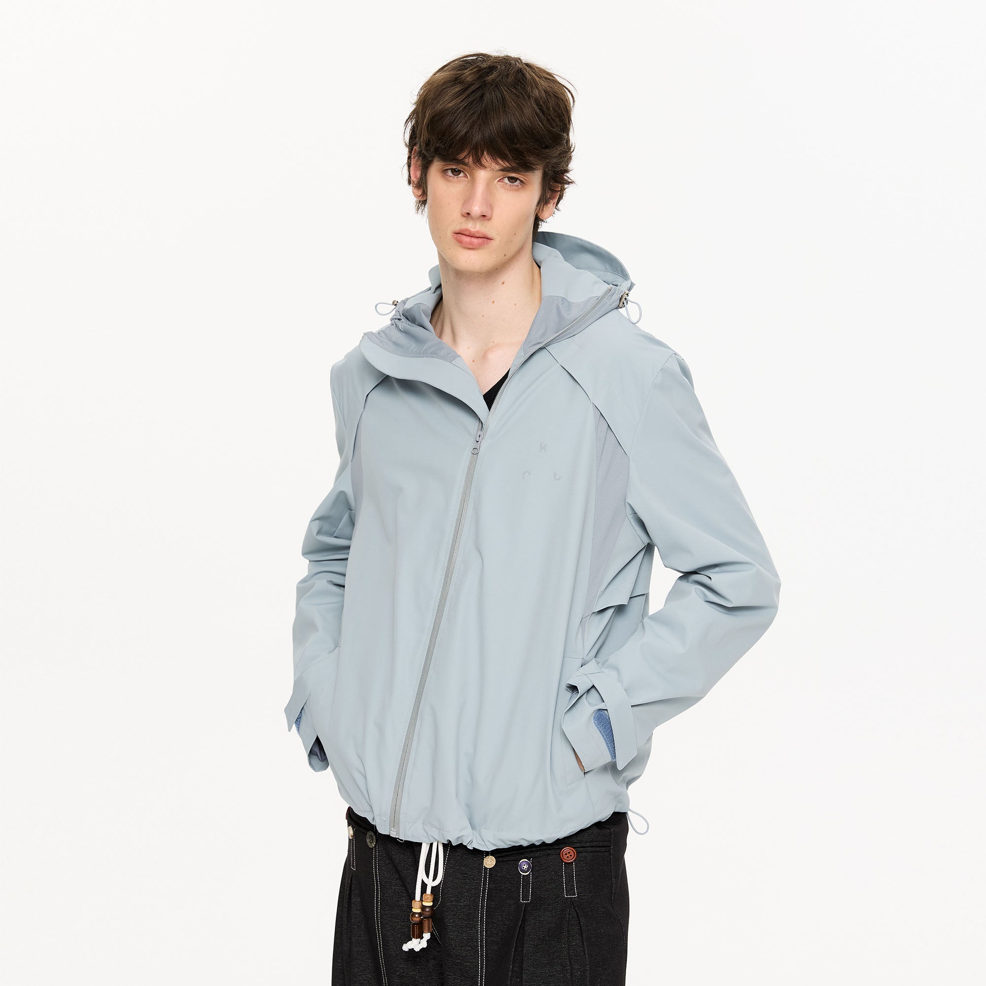 KREATE Asymmetric-Zip Teflon Hooded Jacket, premium urban and streetwear designers apparel on PROJECTISR.com, KREATE