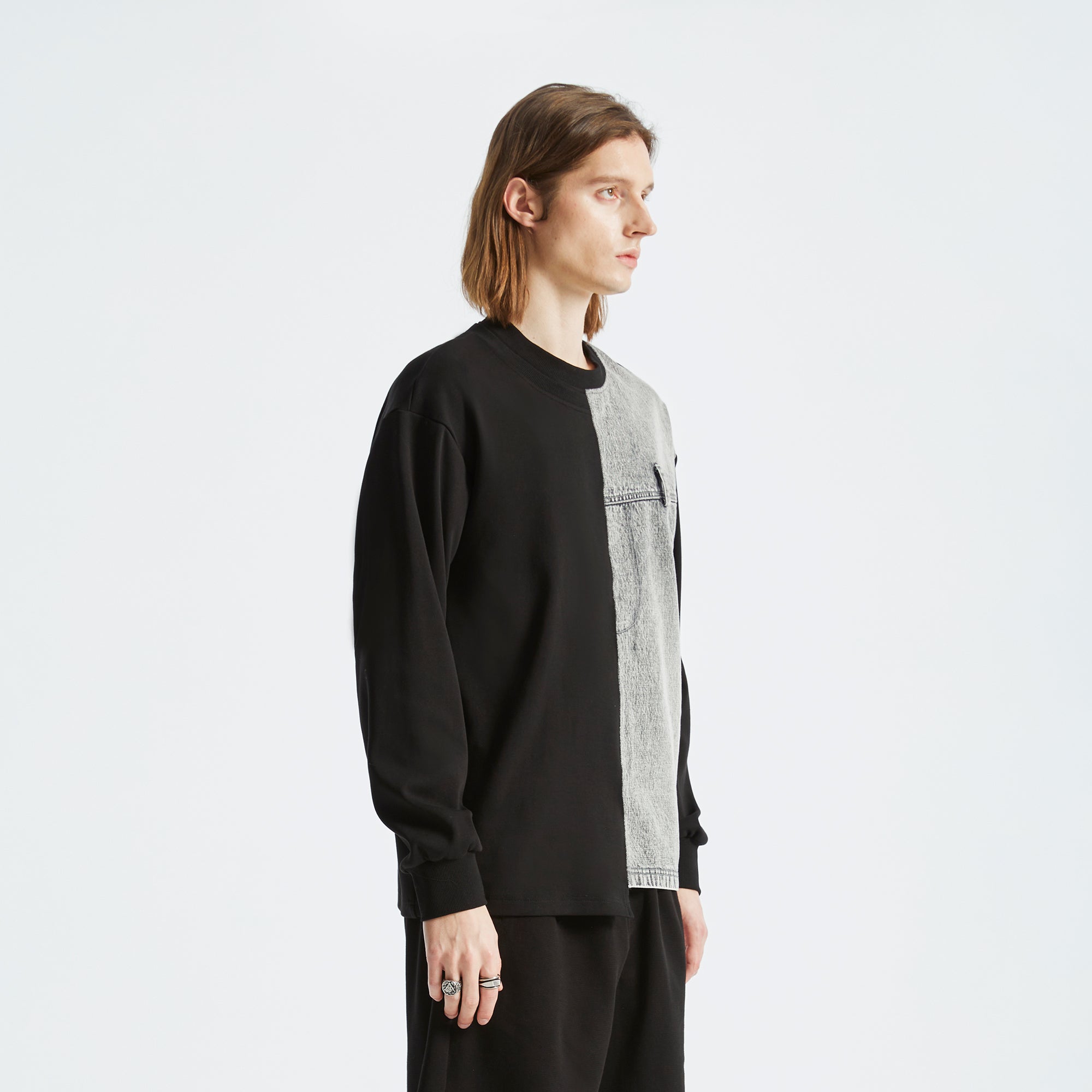 ORGANIC EMOTION Denim Spliced Long-Sleeve Tee