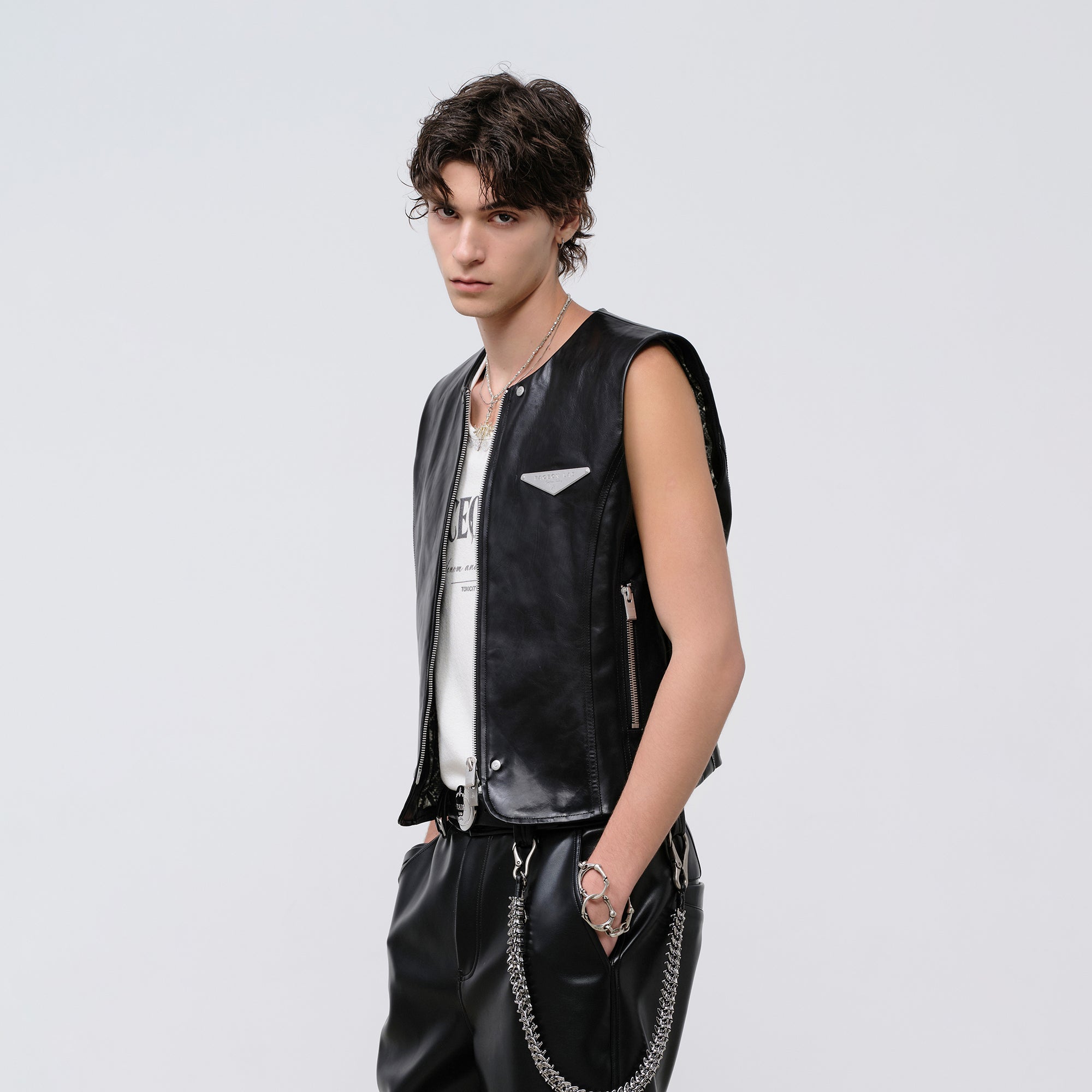 FACEONLAB Reversible Moto Leather Vest Black, premium urban and streetwear designers apparel on PROJECTISR.com, FACEONLAB
