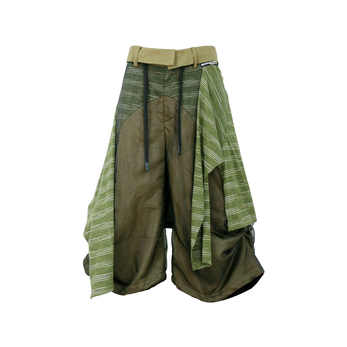 RELABEL Detachable Striped Drape Ruched Oversized Shorts Green, premium urban and streetwear designers apparel on PROJECTISR.com, RELABEL
