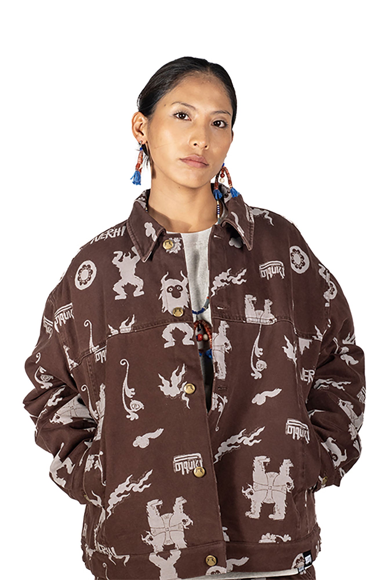 NERHI Tribal Totem Full-Print Shirt Jacket